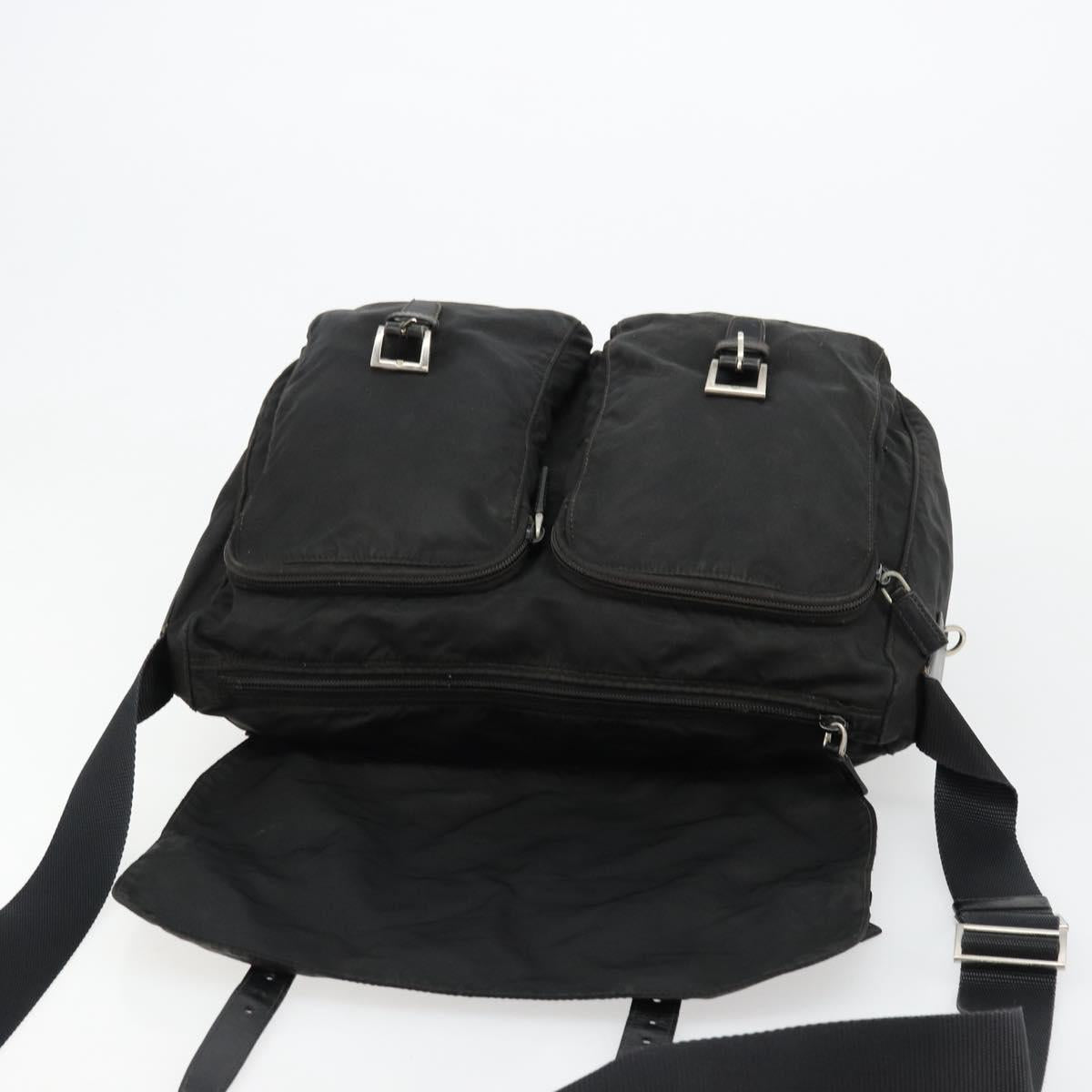 PRADA Shoulder Bag Nylon Black Silver Auth 176591