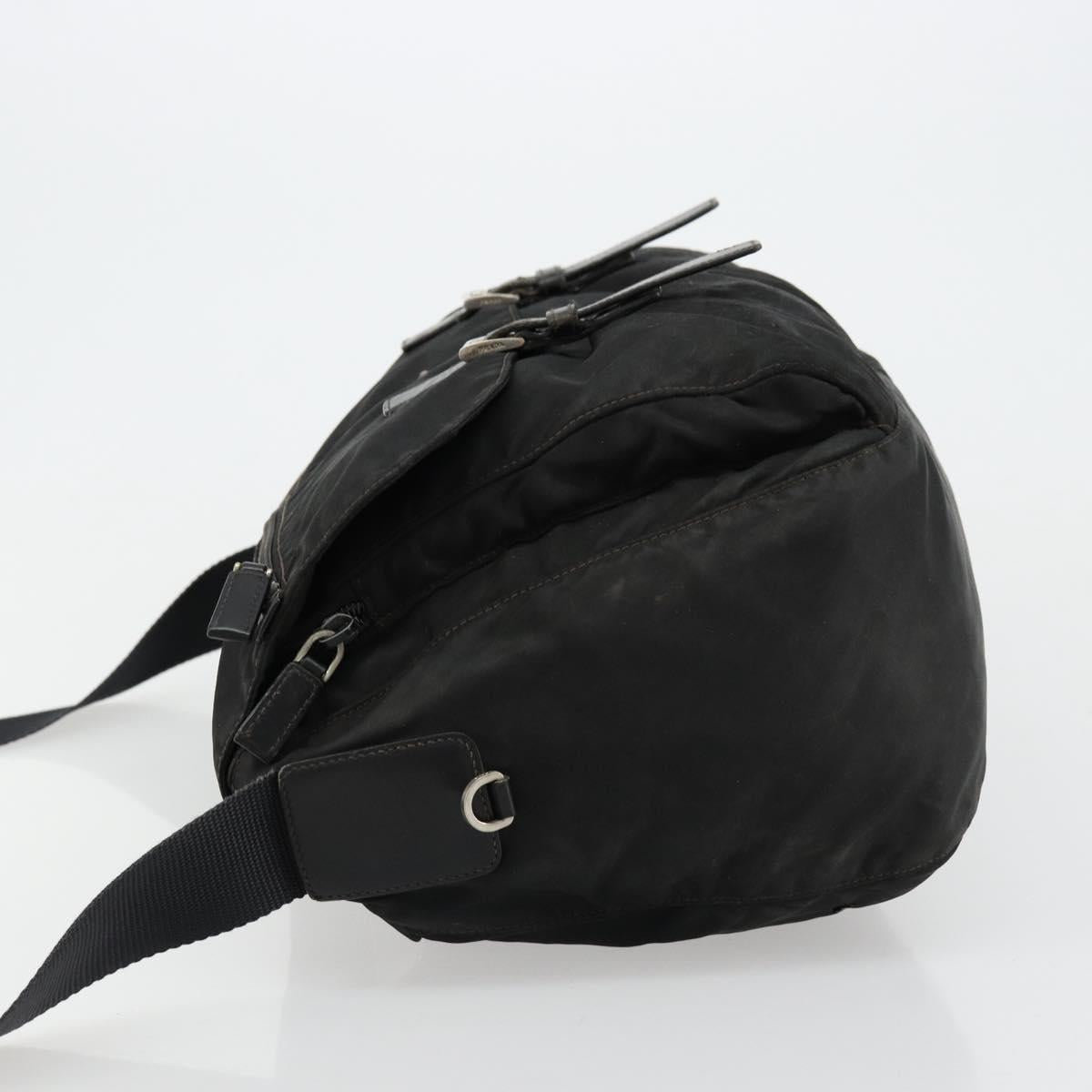 PRADA Shoulder Bag Nylon Black Silver Auth 176591