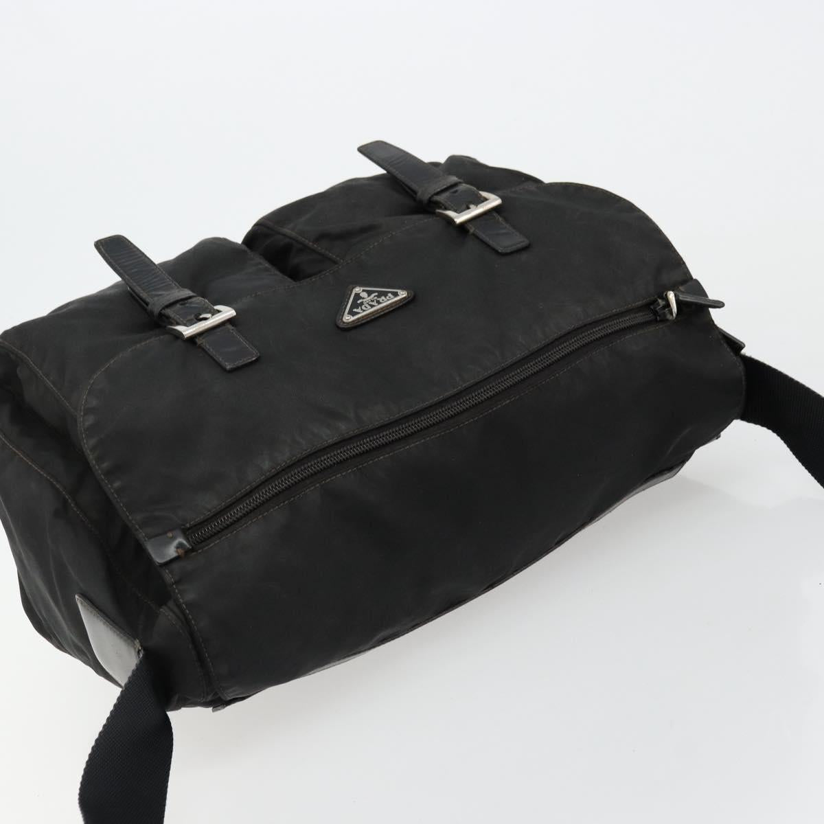 PRADA Shoulder Bag Nylon Black Silver Auth 176591