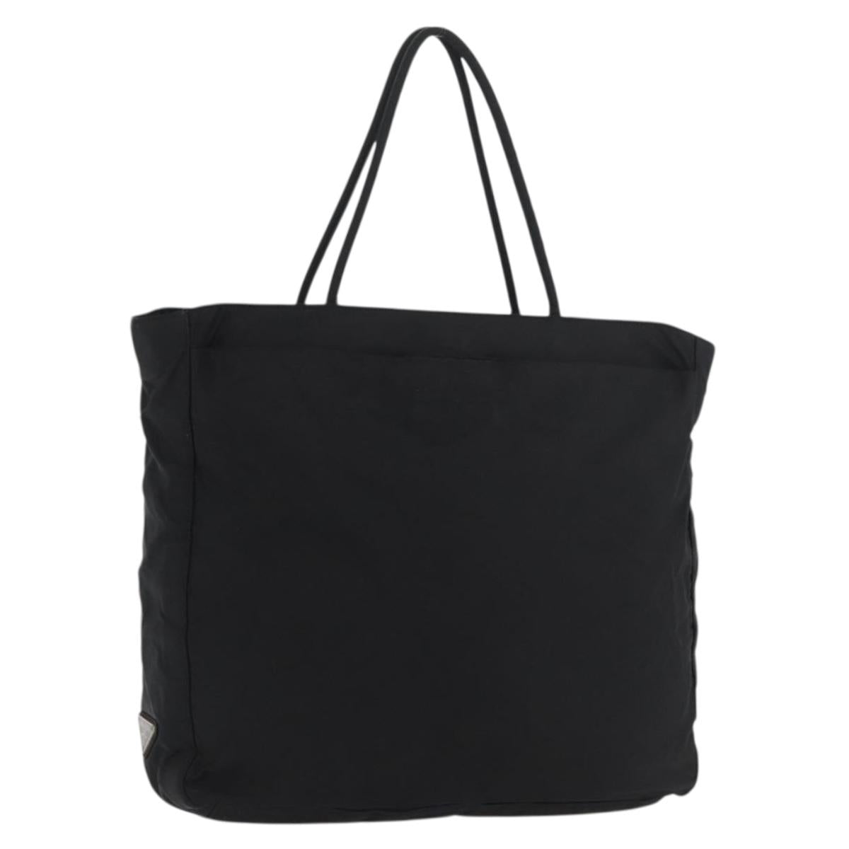 PRADA Tote Bag Nylon Black Silver Auth 176592