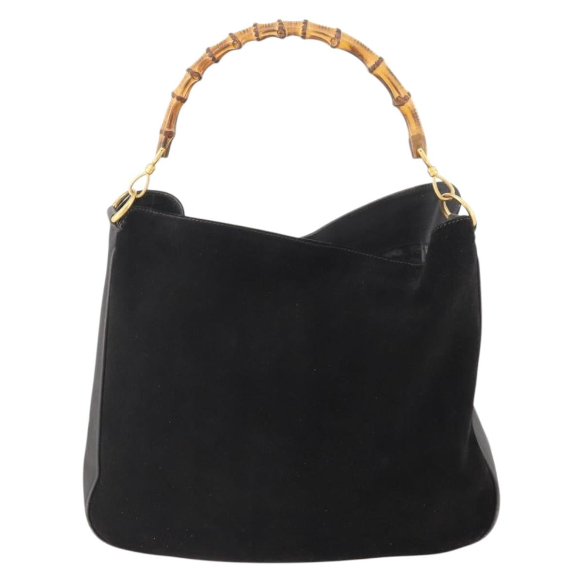 GUCCI Bamboo Shoulder Bag Suede Black Gold 001 1577 Auth 176611
