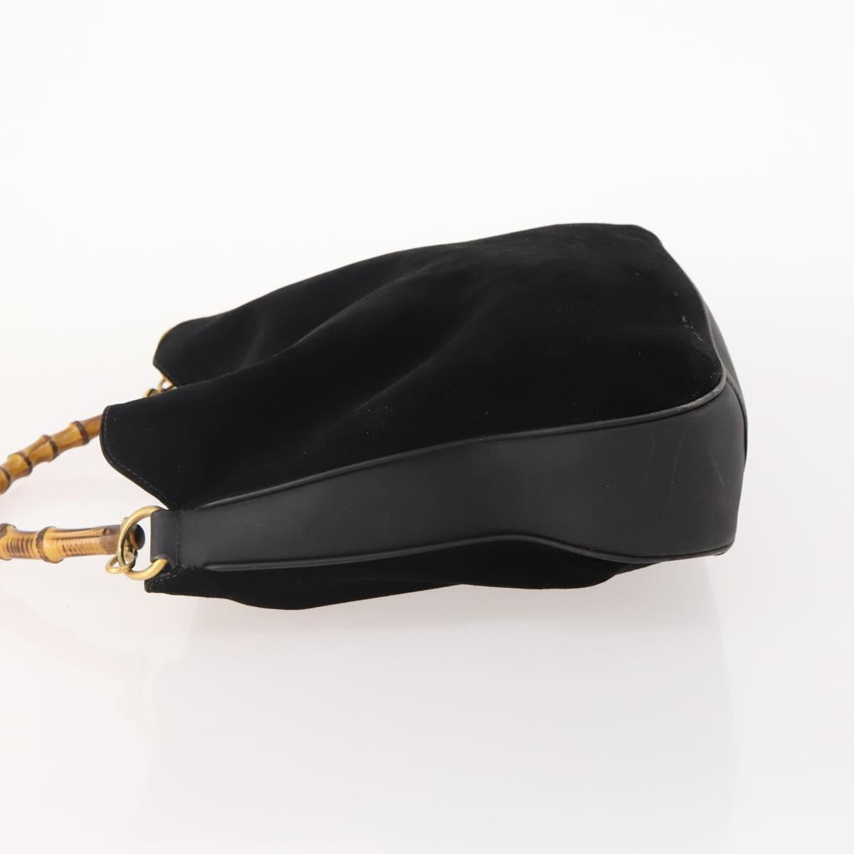 GUCCI Bamboo Shoulder Bag Suede Black Gold 001 1577 Auth 176611