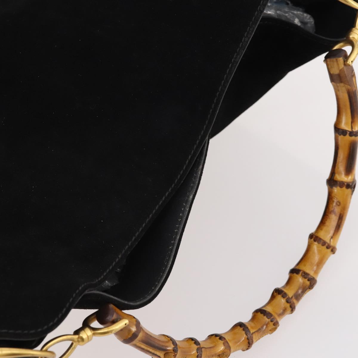 GUCCI Bamboo Shoulder Bag Suede Black Gold 001 1577 Auth 176611