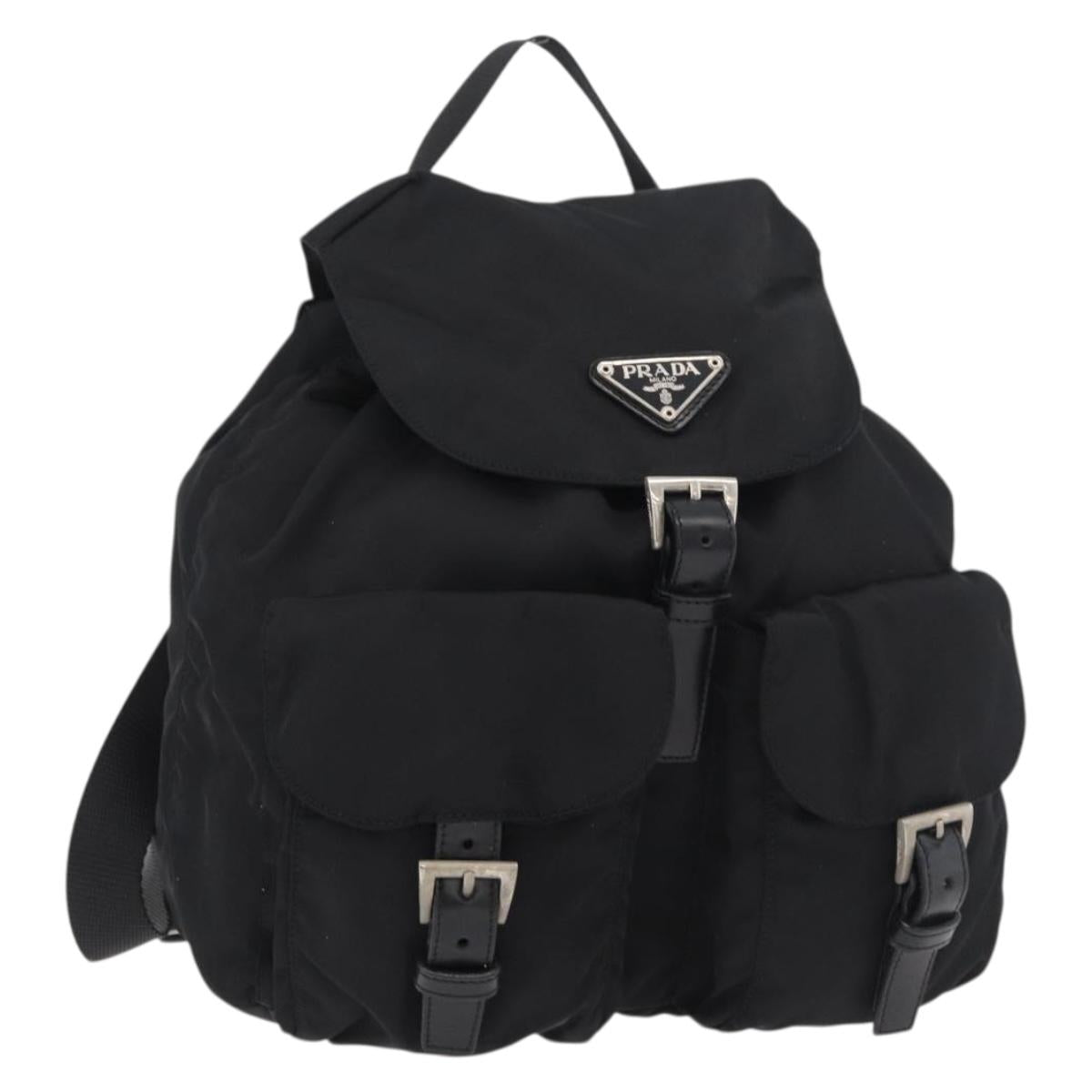 PRADA Backpack Nylon Black Silver Auth 176615A