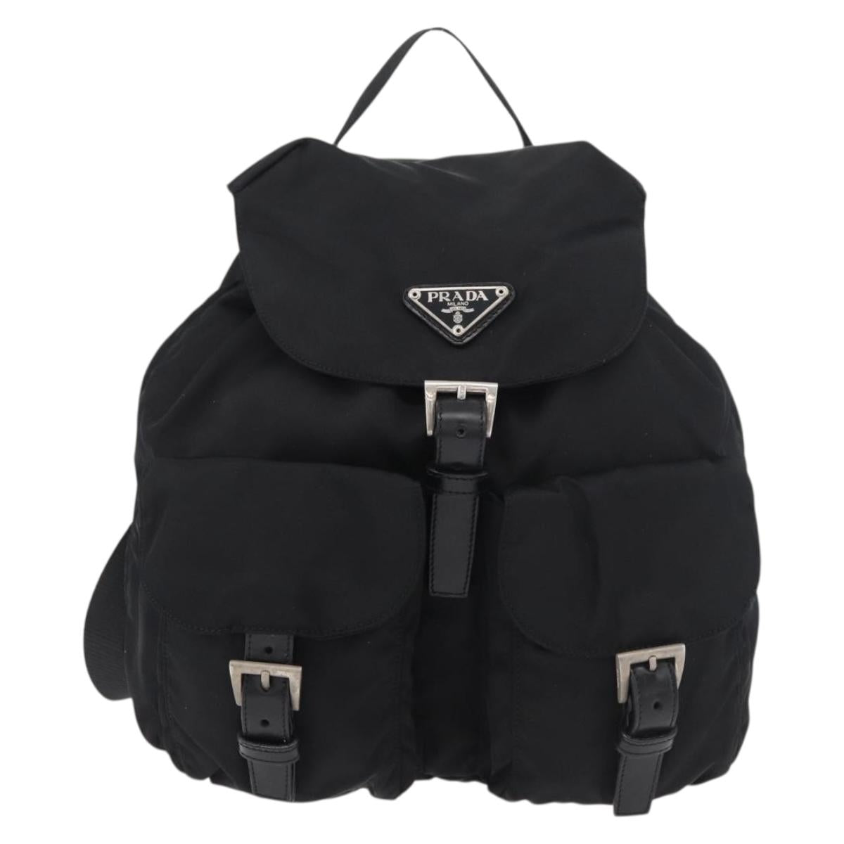 PRADA Backpack Nylon Black Silver Auth 176615A