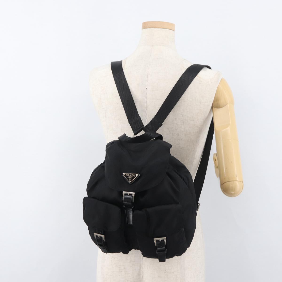 PRADA Backpack Nylon Black Silver Auth 176615A