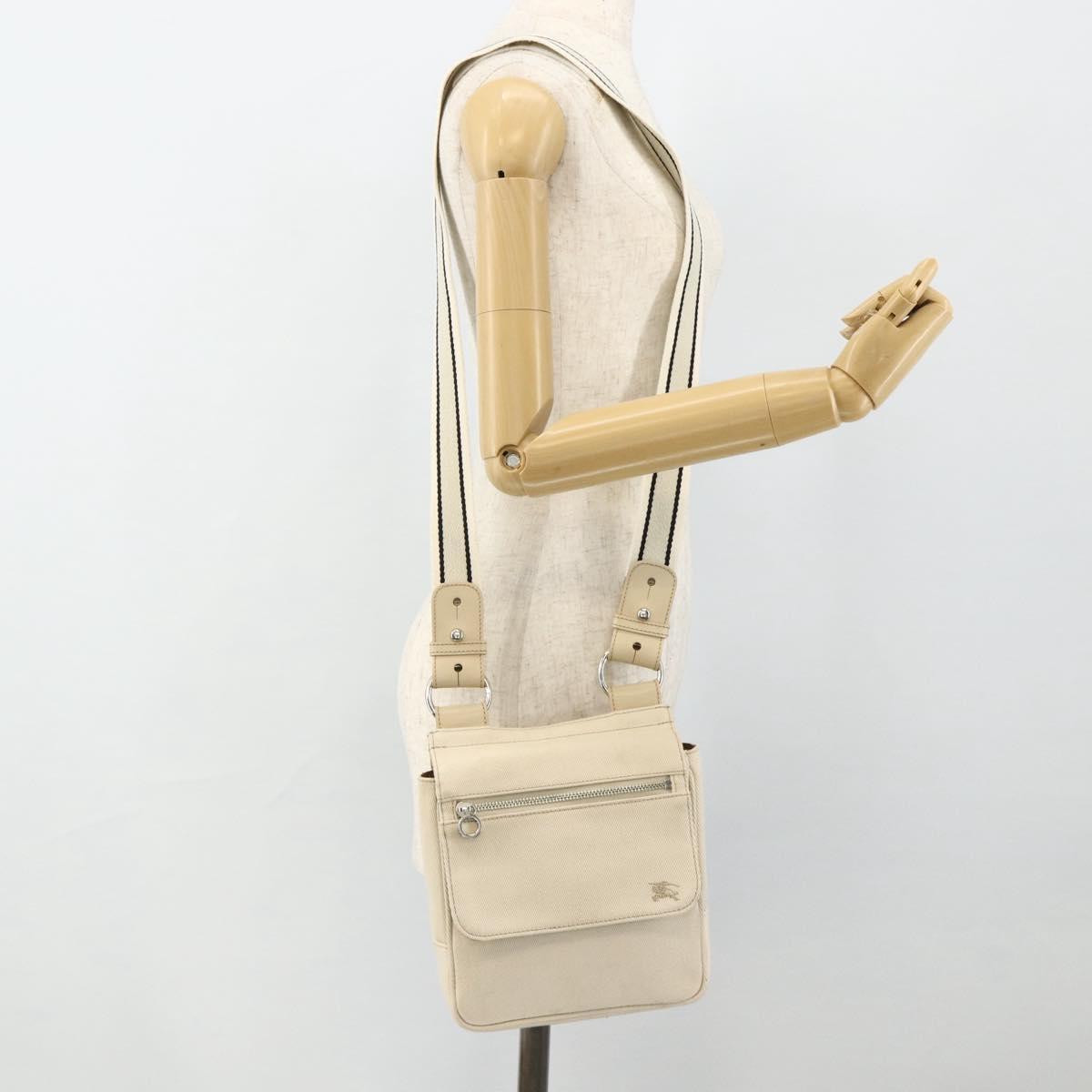 BURBERRY Blue Label Shoulder Bag Canvas Beige Silver Auth 176617