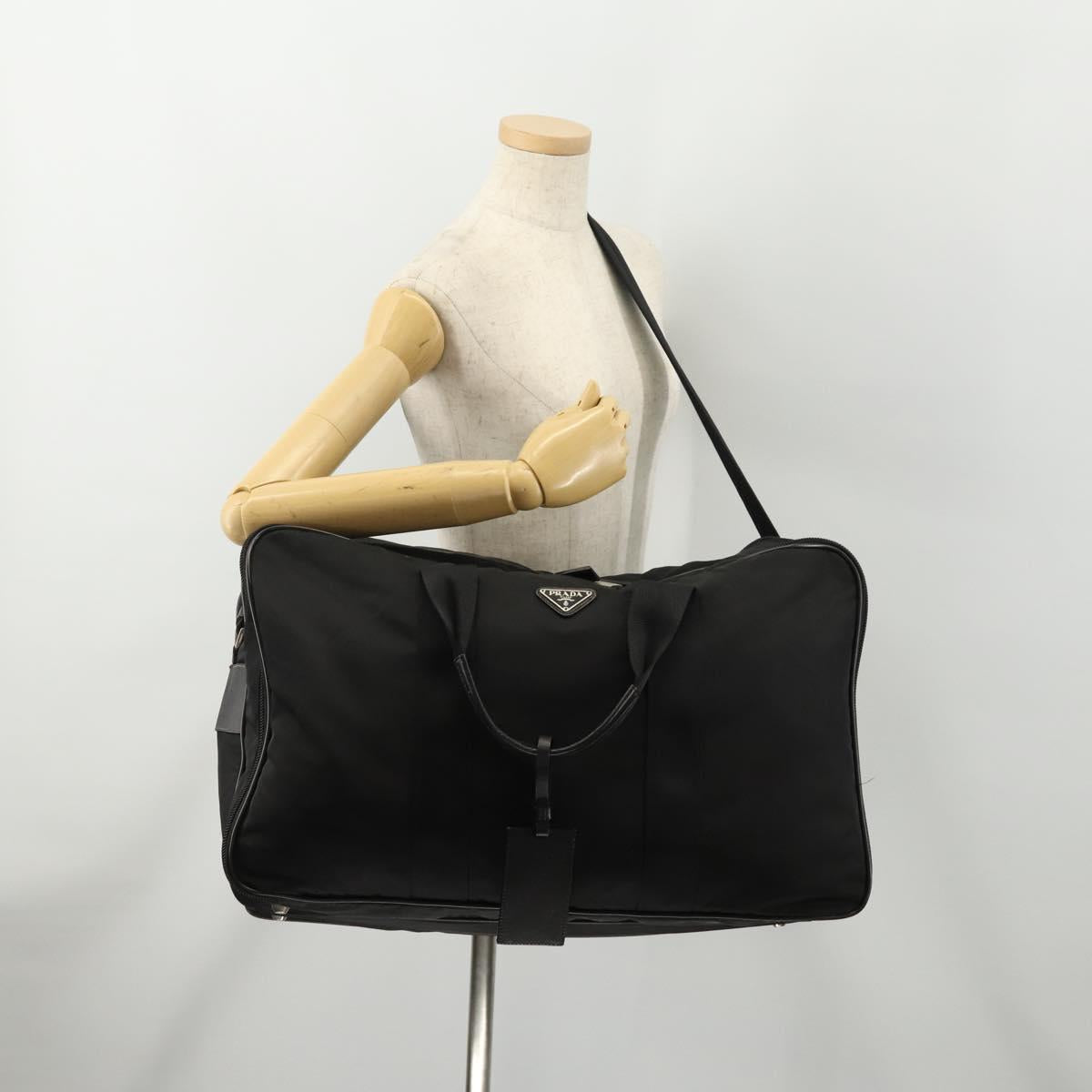 PRADA Boston Bag Nylon 2way Black Silver Auth 176630