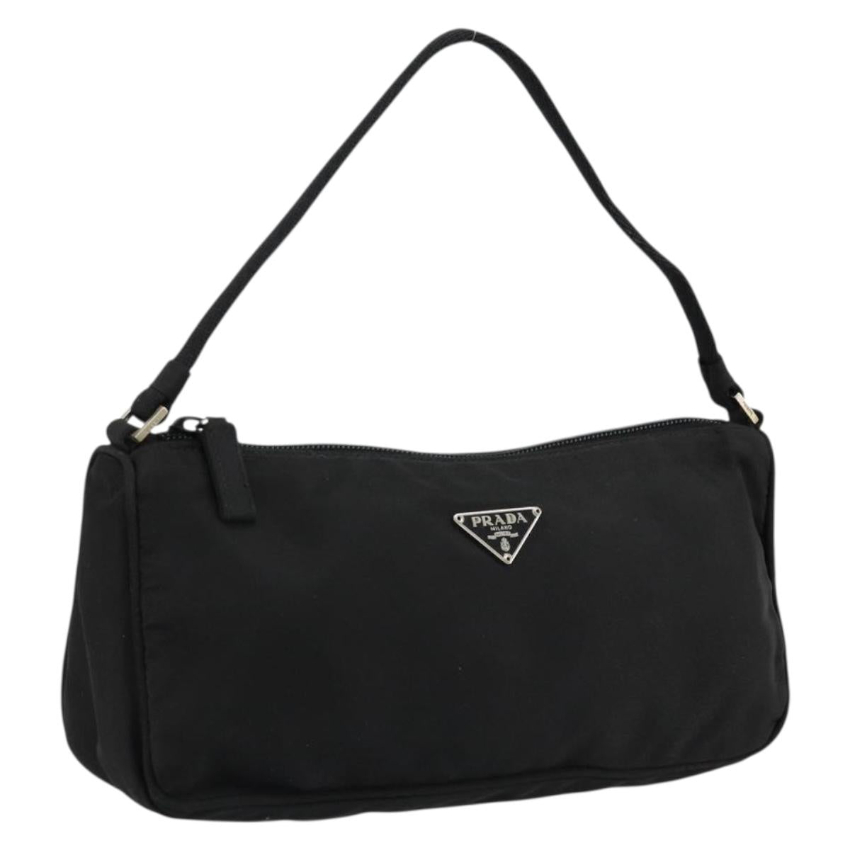 PRADA Accessory Pouch Nylon Black Silver Auth 176631A