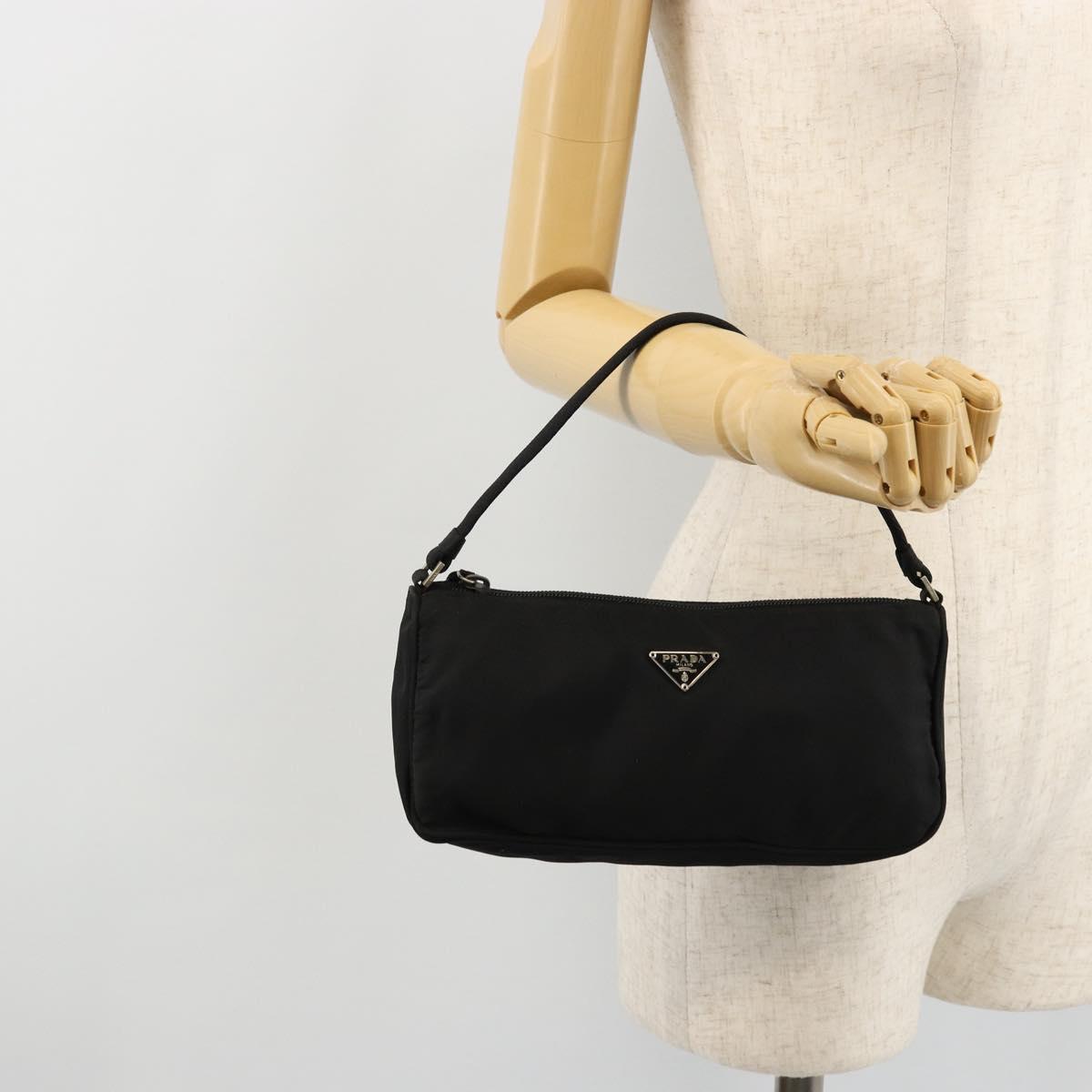 PRADA Accessory Pouch Nylon Black Silver Auth 176631A