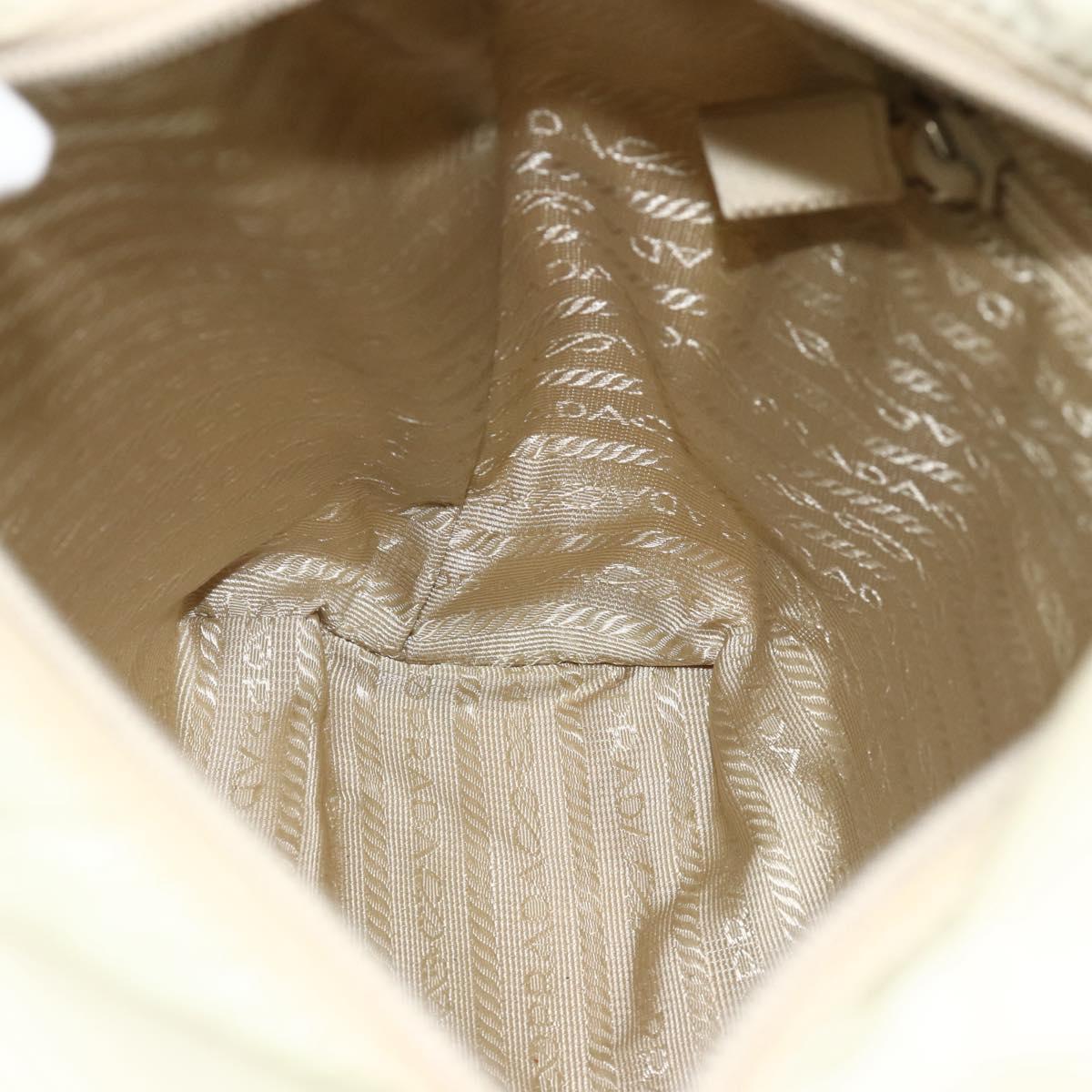 PRADA Tote Bag Nylon Beige Silver Auth 176637
