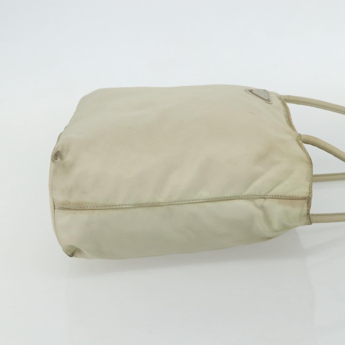 PRADA Tote Bag Nylon Beige Silver Auth 176637