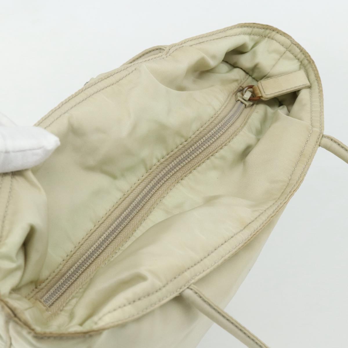 PRADA Tote Bag Nylon Beige Silver Auth 176637