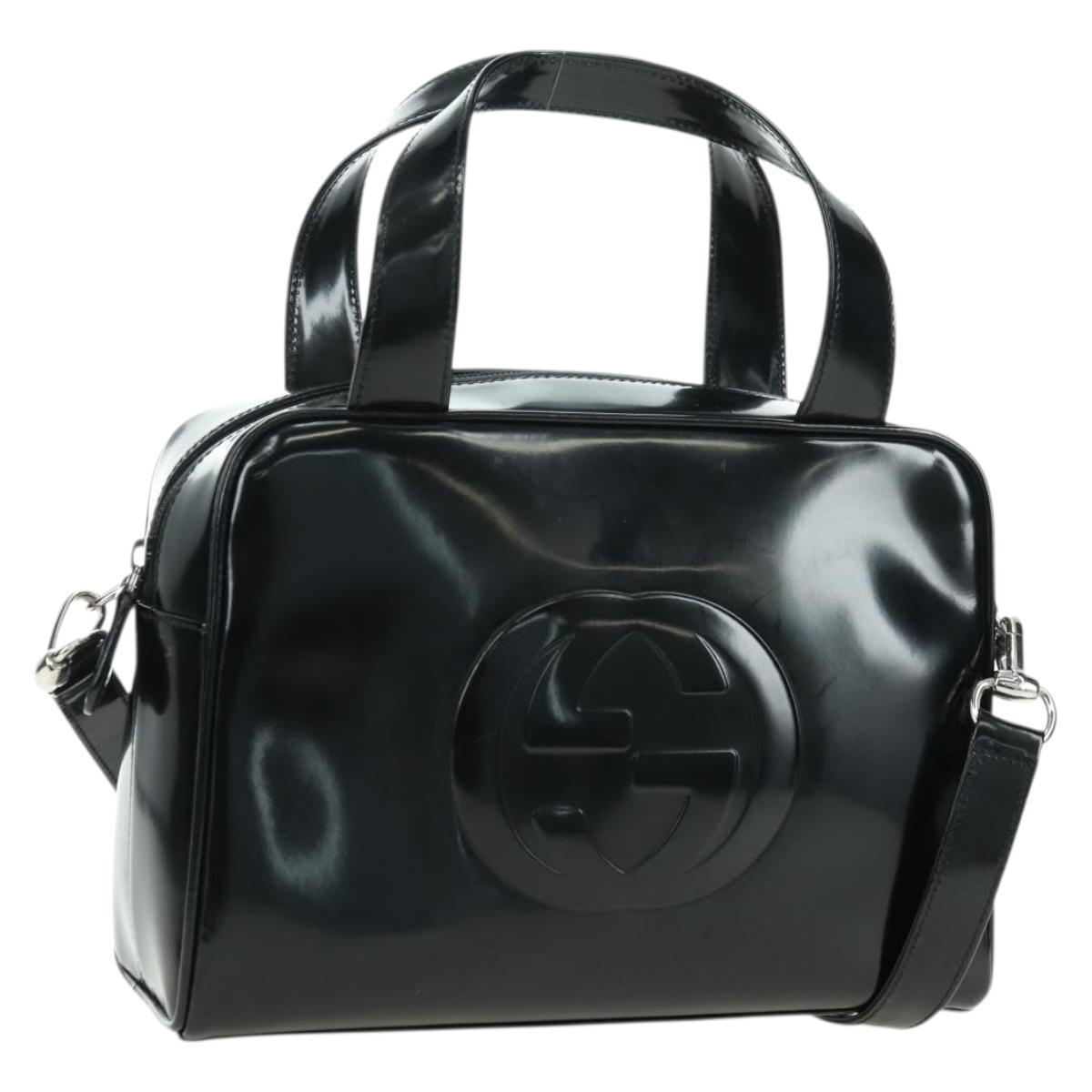 GUCCI Hand Bag Patent leather 2way Black Silver Auth 176640