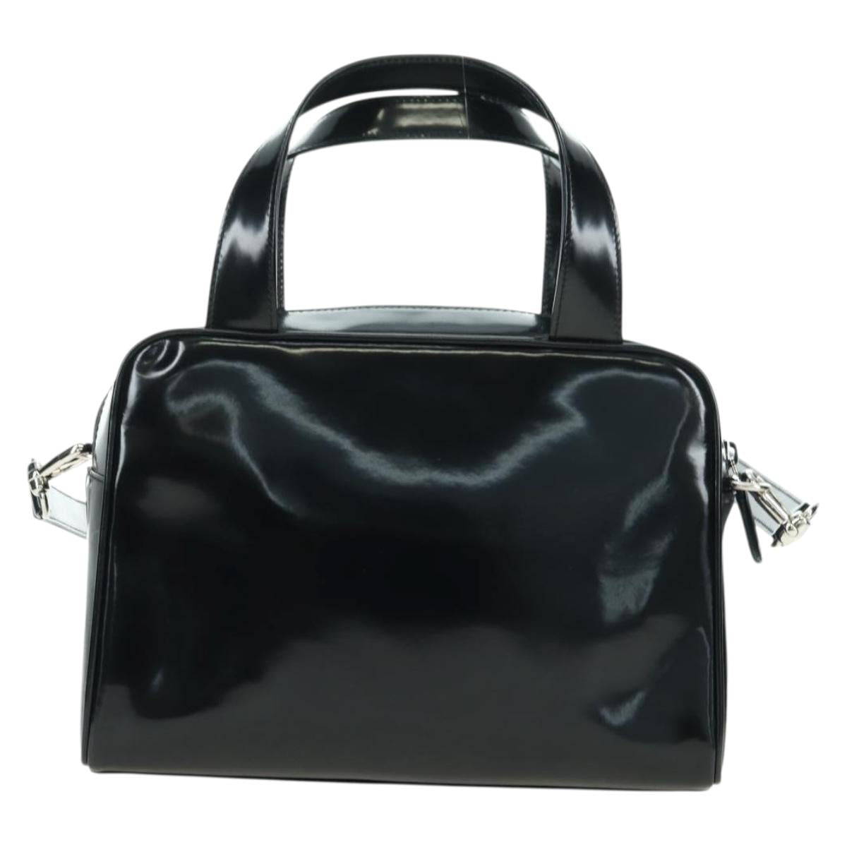 GUCCI Hand Bag Patent leather 2way Black Silver Auth 176640