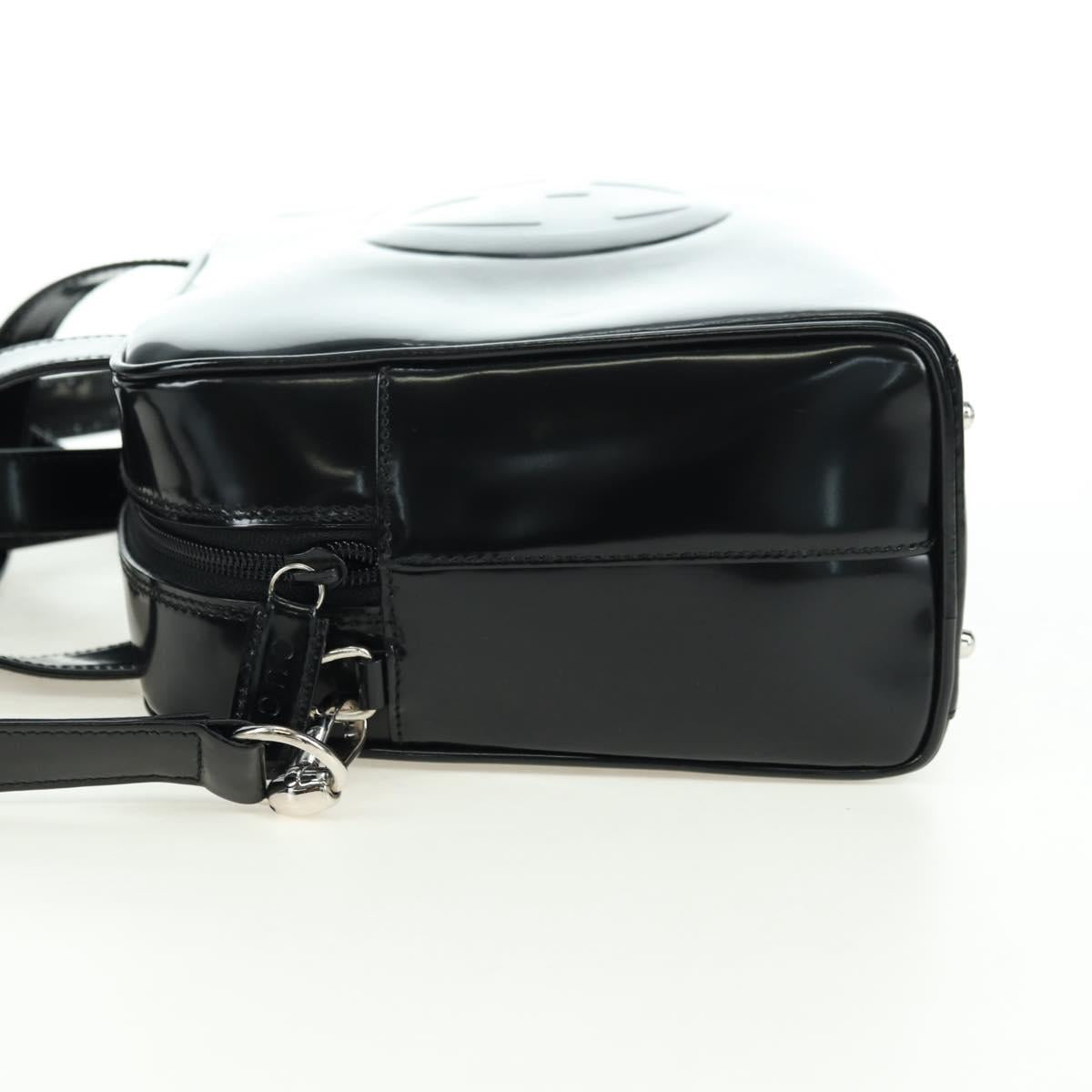 GUCCI Hand Bag Patent leather 2way Black Silver Auth 176640