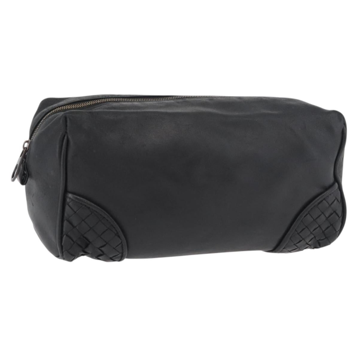 BOTTEGA VENETA Clutch Bag Leather Black Auth 176641