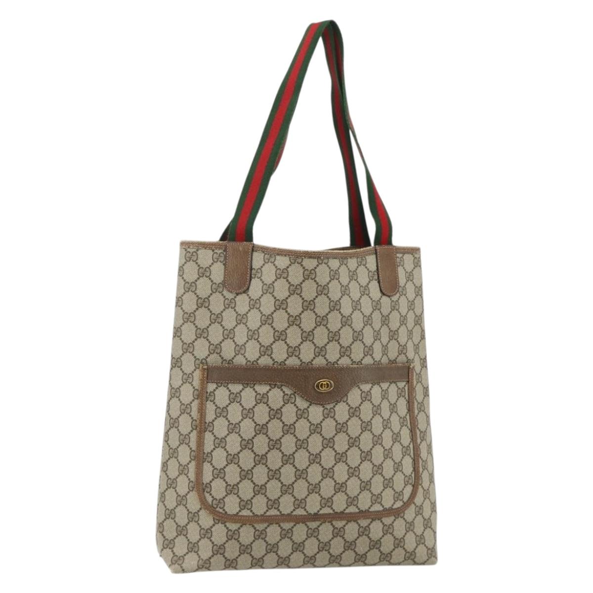 GUCCI GG Supreme Web Sherry Line Tote Bag PVC Beige Red 39 02 003 Auth 176643