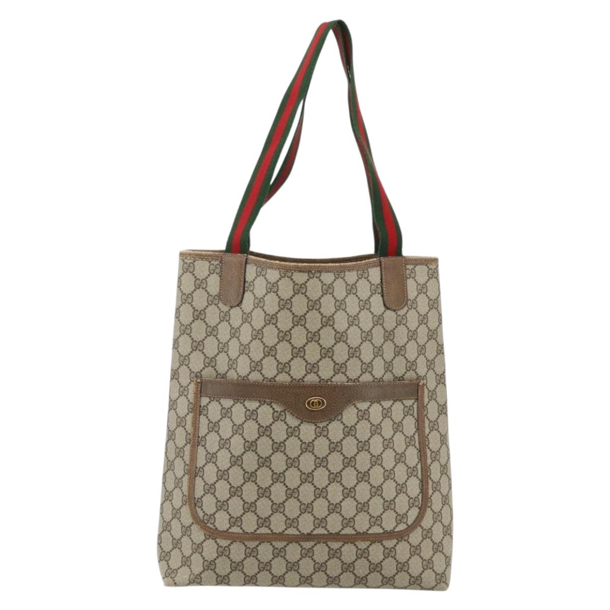 GUCCI GG Supreme Web Sherry Line Tote Bag PVC Beige Red 39 02 003 Auth 176643