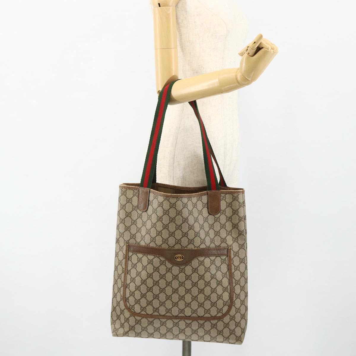 GUCCI GG Supreme Web Sherry Line Tote Bag PVC Beige Red 39 02 003 Auth 176643