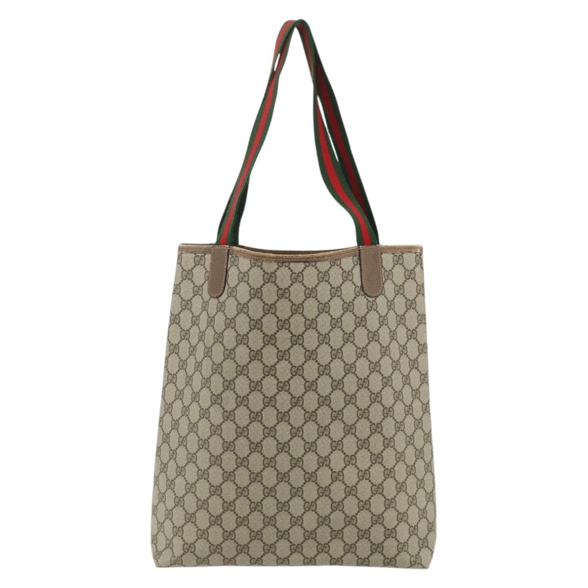 GUCCI GG Supreme Web Sherry Line Tote Bag PVC Beige Red 39 02 003 Auth 176643