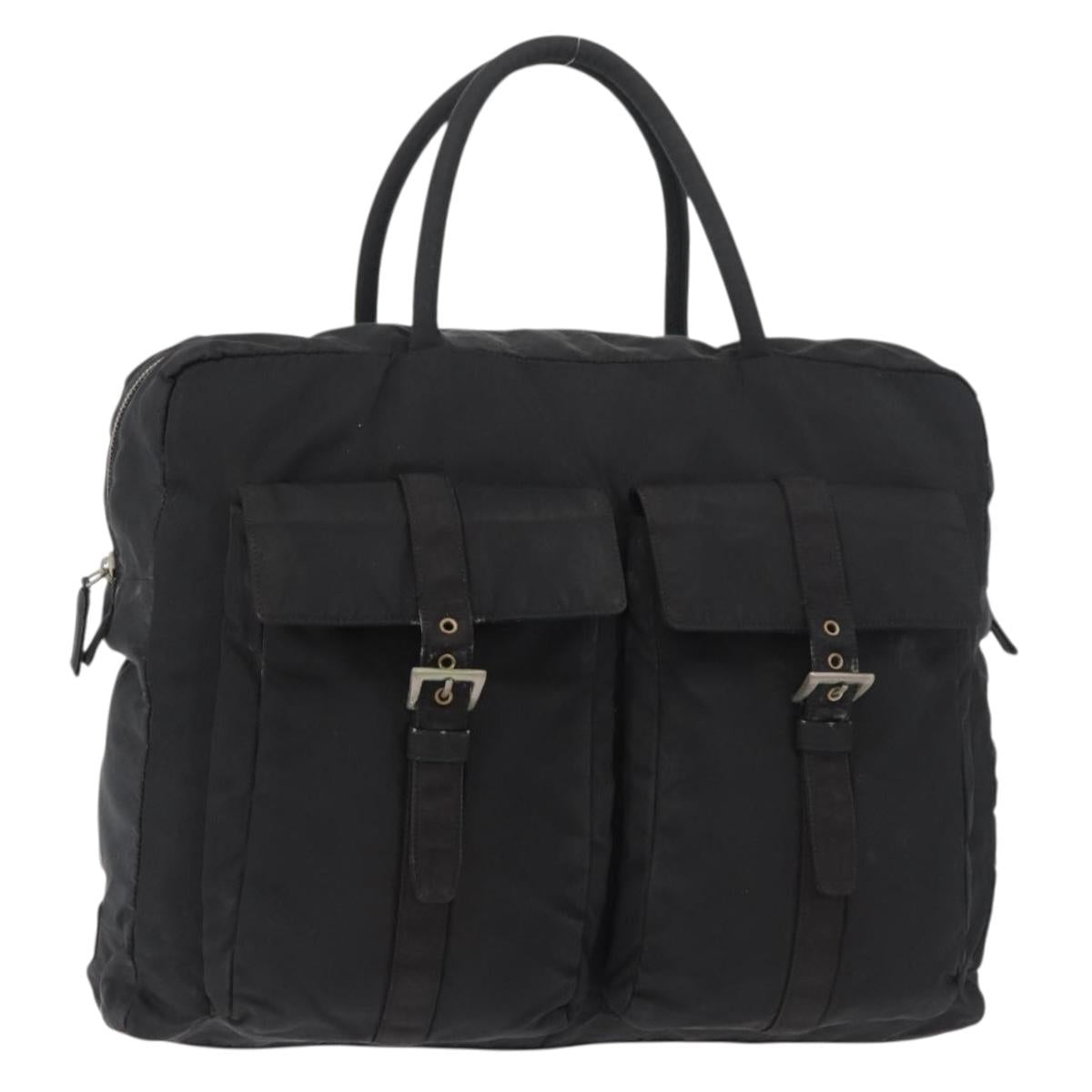 PRADA Tote Bag Nylon Black Silver Auth 176645