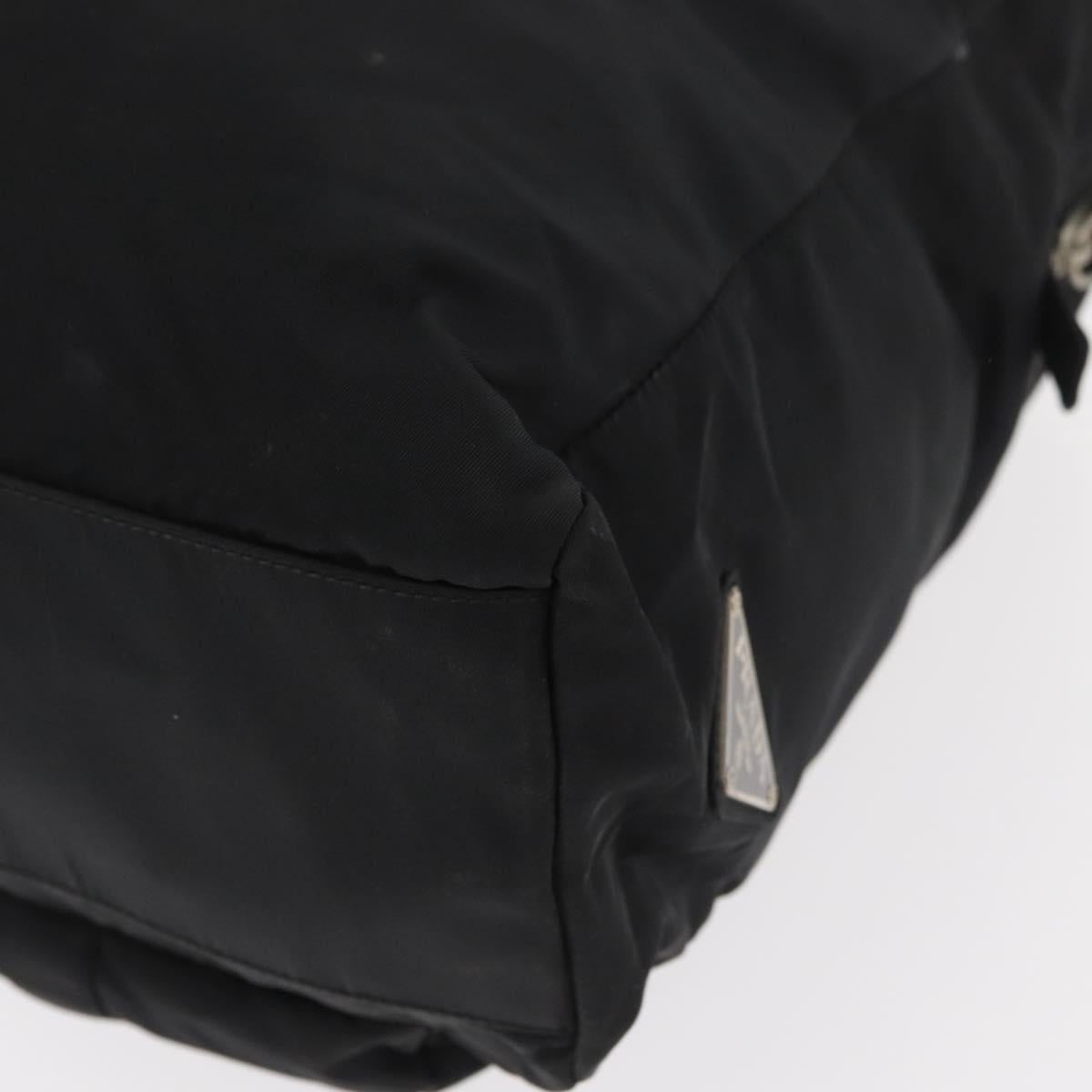 PRADA Tote Bag Nylon Black Silver Auth 176645