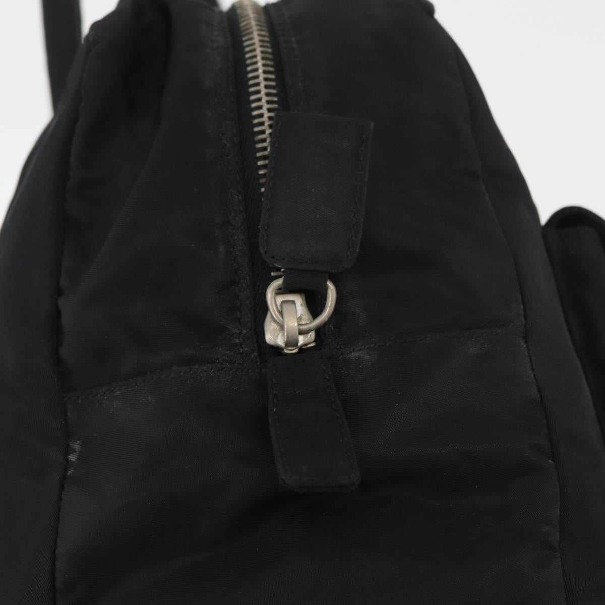 PRADA Tote Bag Nylon Black Silver Auth 176645