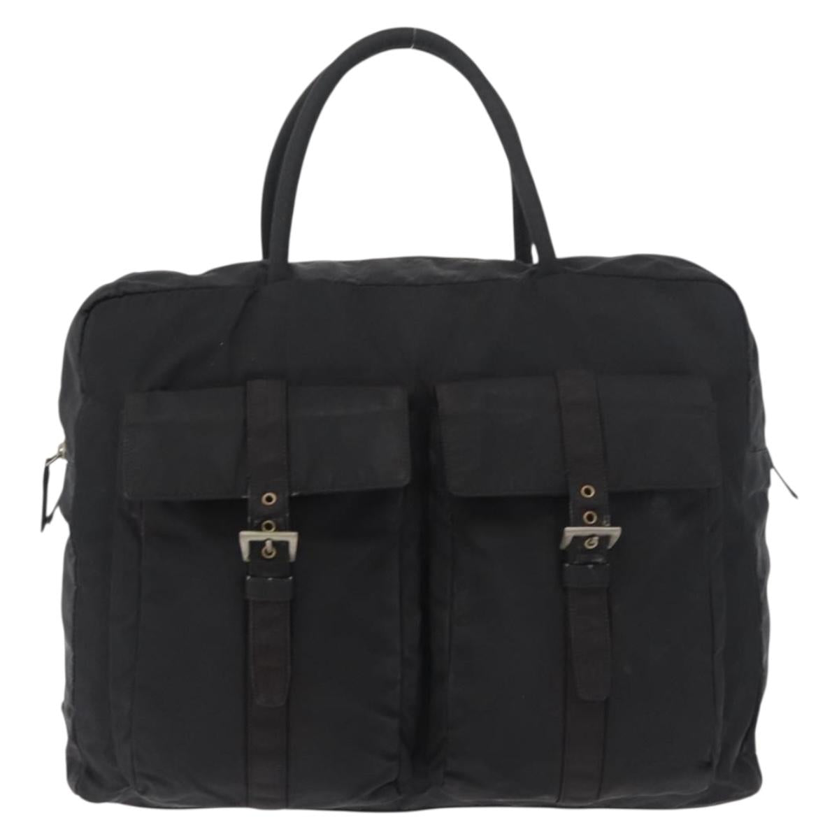 PRADA Tote Bag Nylon Black Silver Auth 176645