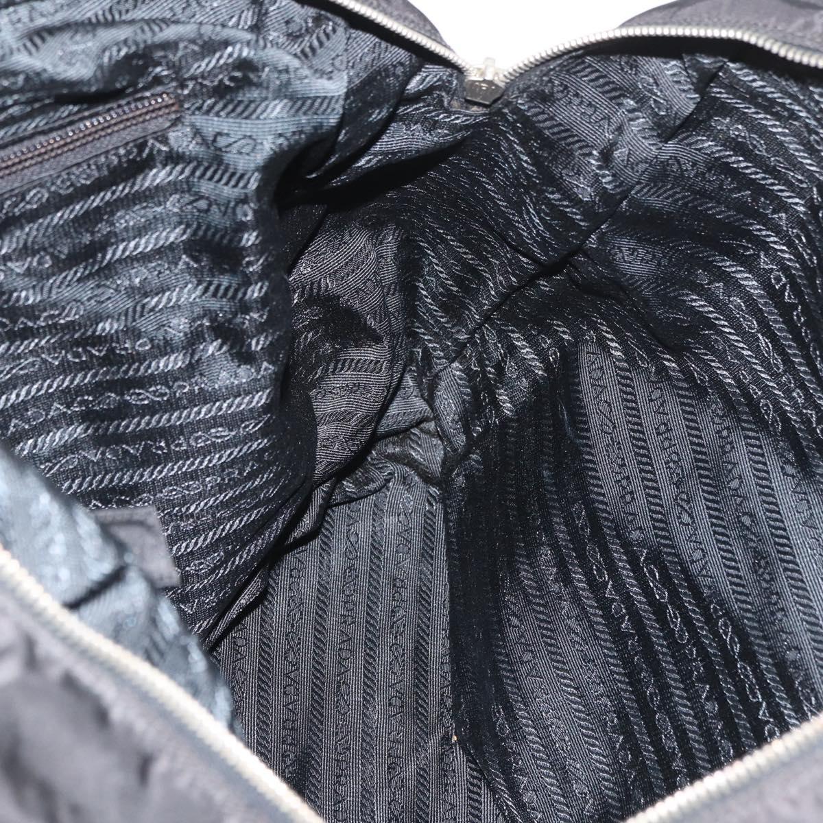 PRADA Tote Bag Nylon Black Silver Auth 176645