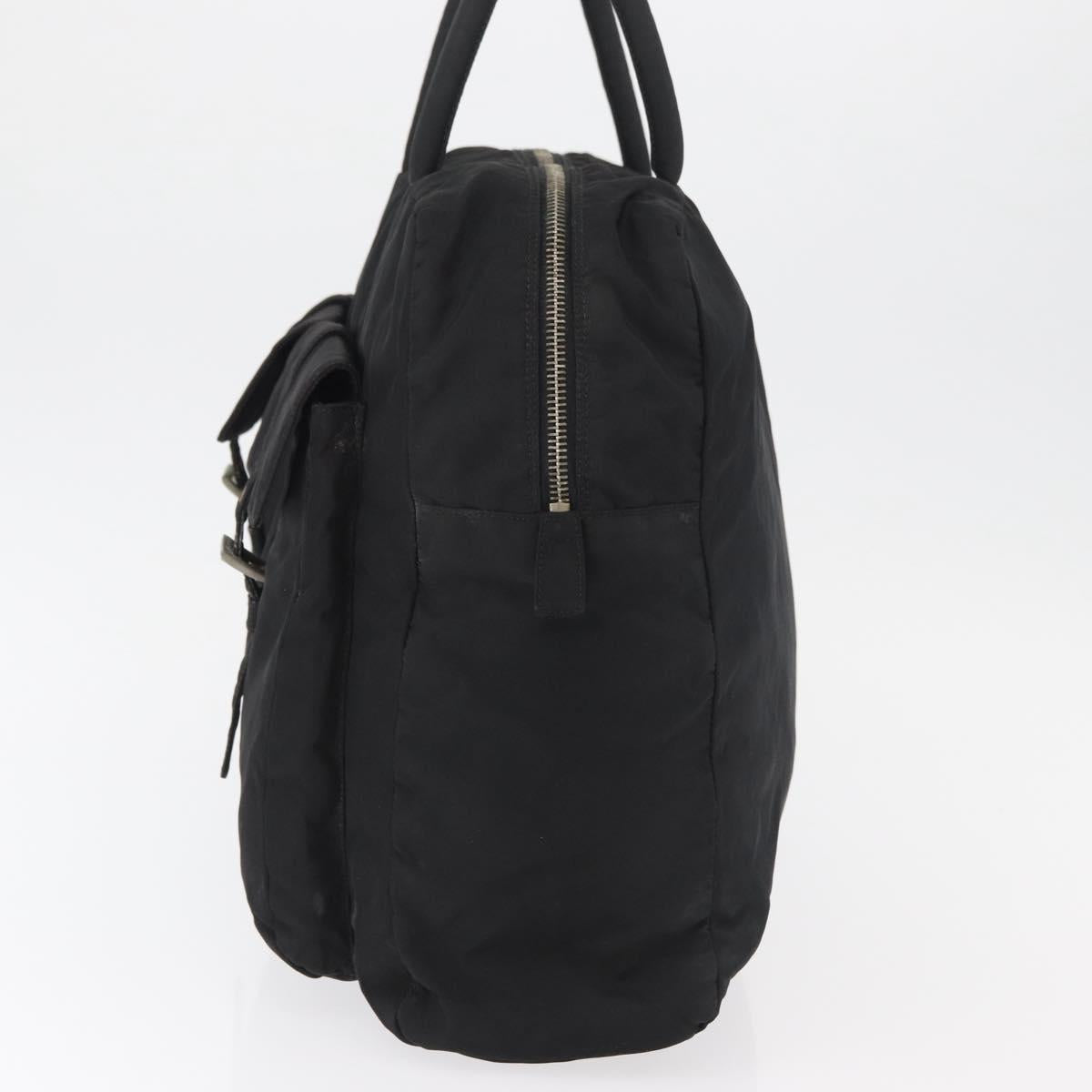 PRADA Tote Bag Nylon Black Silver Auth 176645