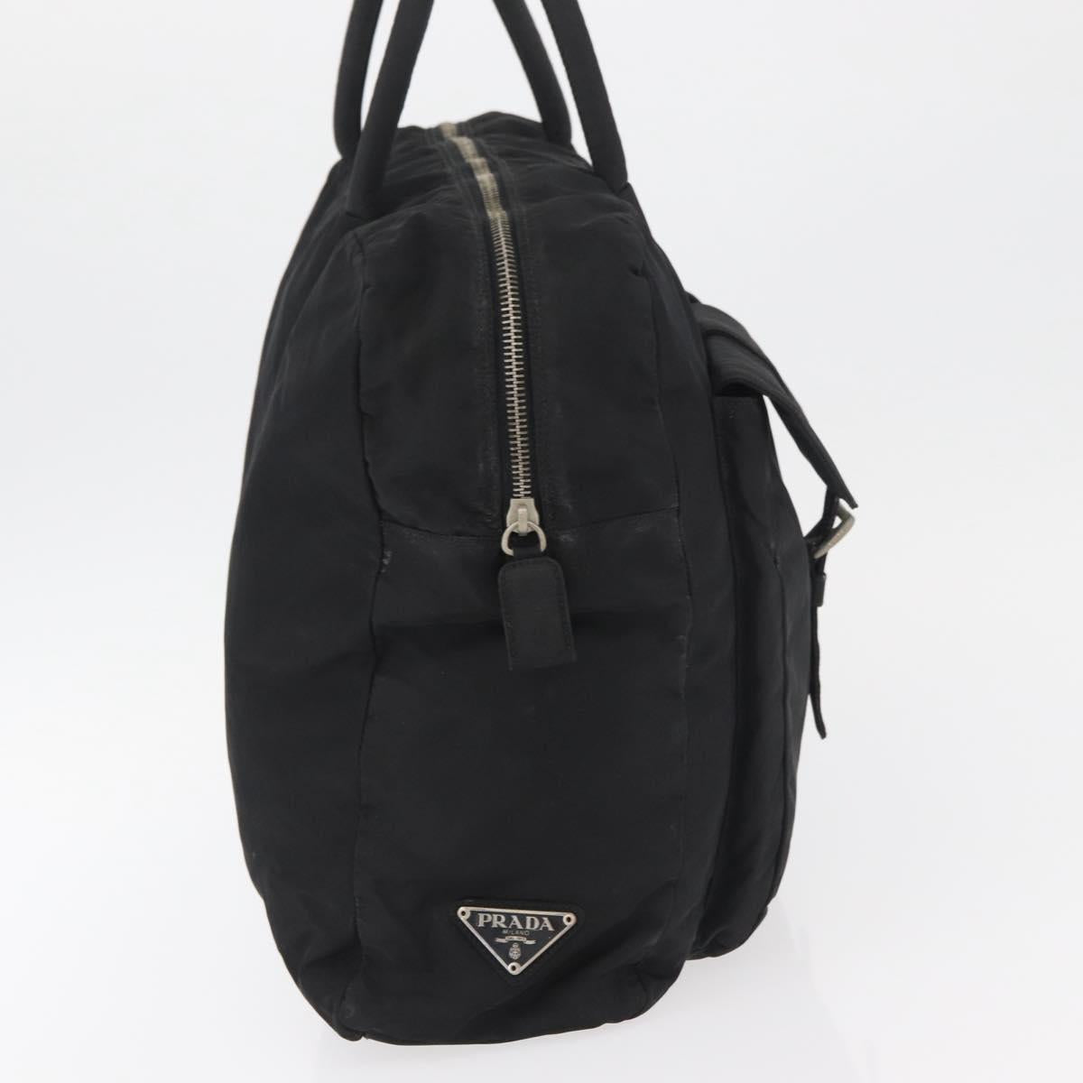 PRADA Tote Bag Nylon Black Silver Auth 176645