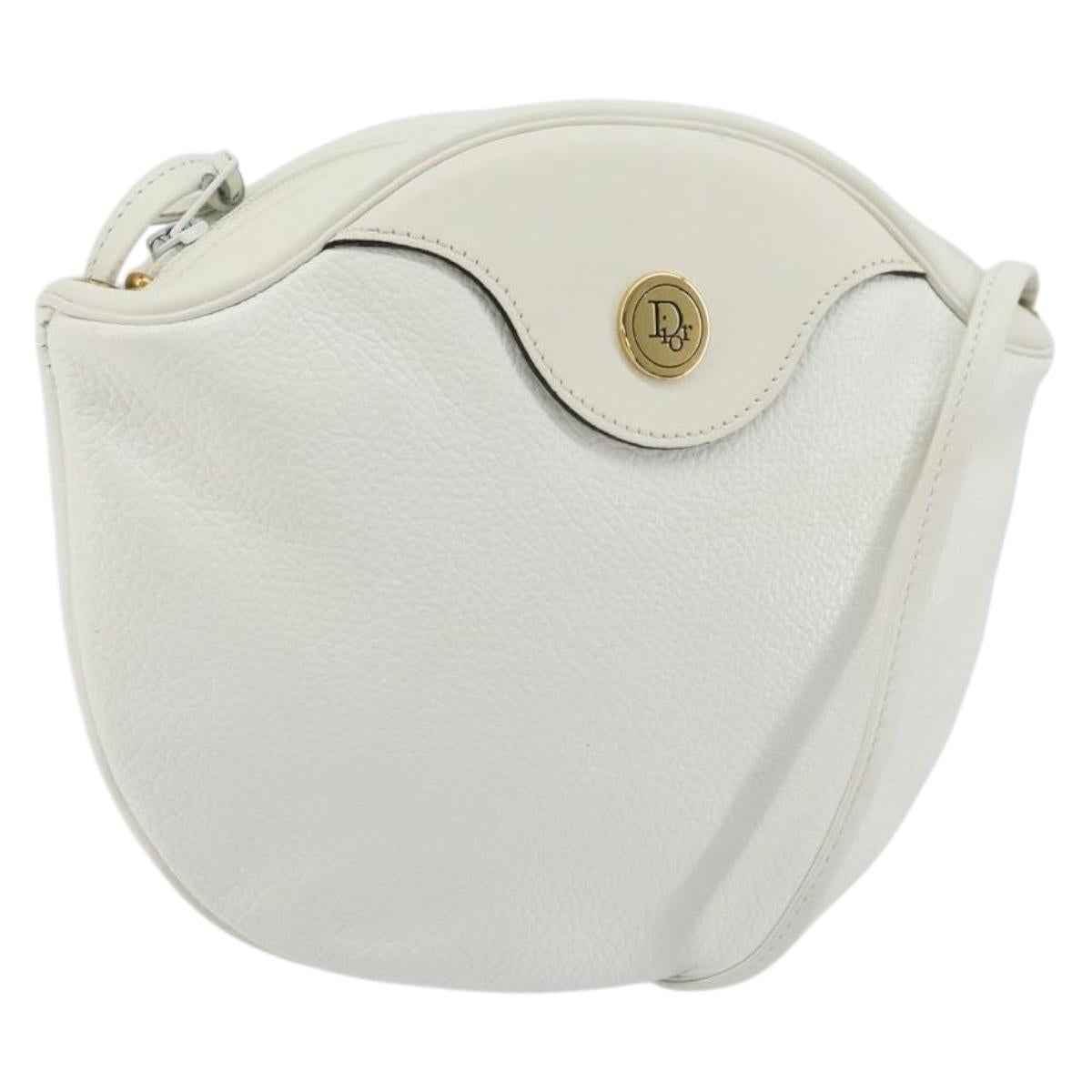 Christian Dior Shoulder Bag Leather White Gold Auth 176650