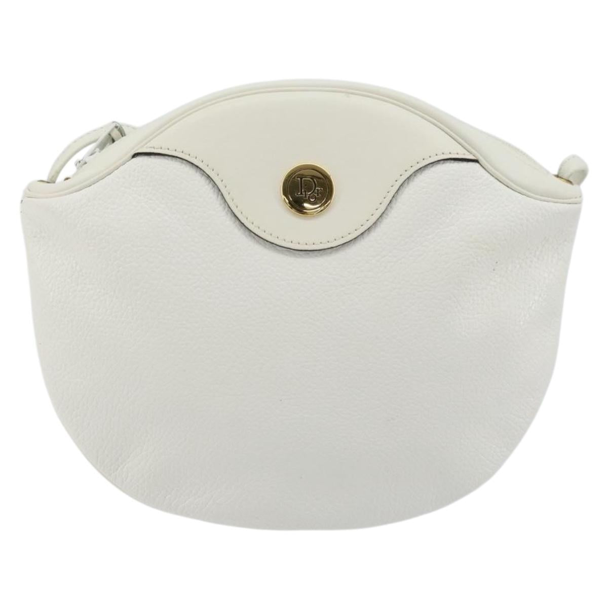 Christian Dior Shoulder Bag Leather White Gold Auth 176650