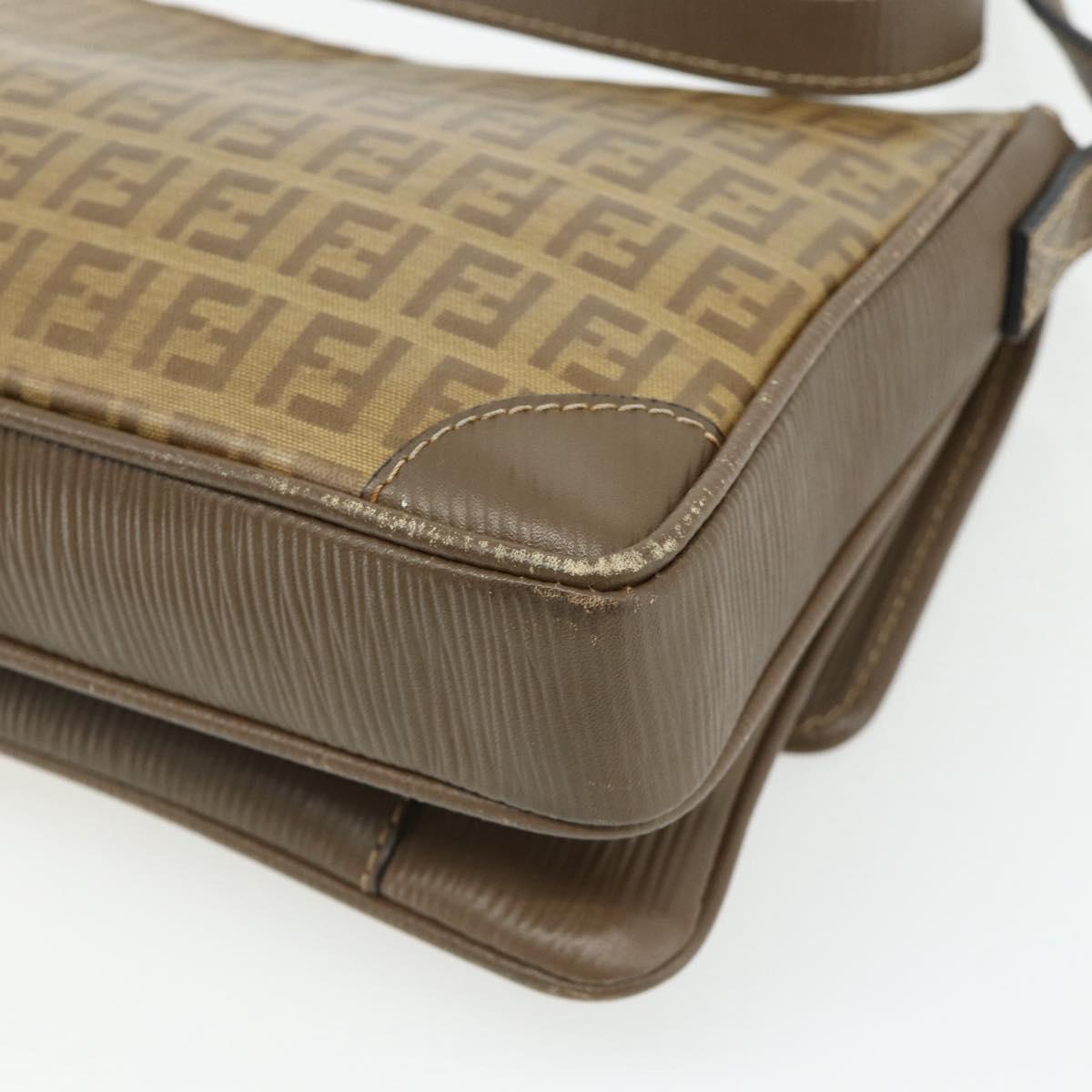 FENDI Zucchino Canvas Shoulder Bag Beige Gold Auth 176651