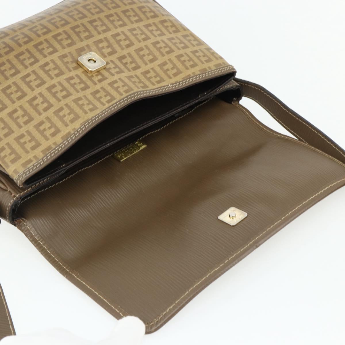 FENDI Zucchino Canvas Shoulder Bag Beige Gold Auth 176651