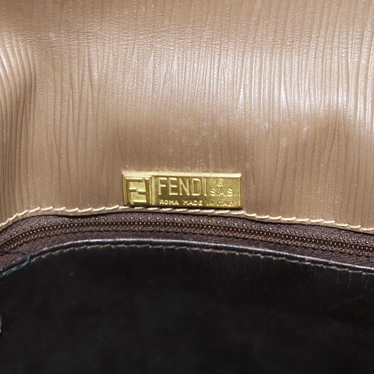 FENDI Zucchino Canvas Shoulder Bag Beige Gold Auth 176651