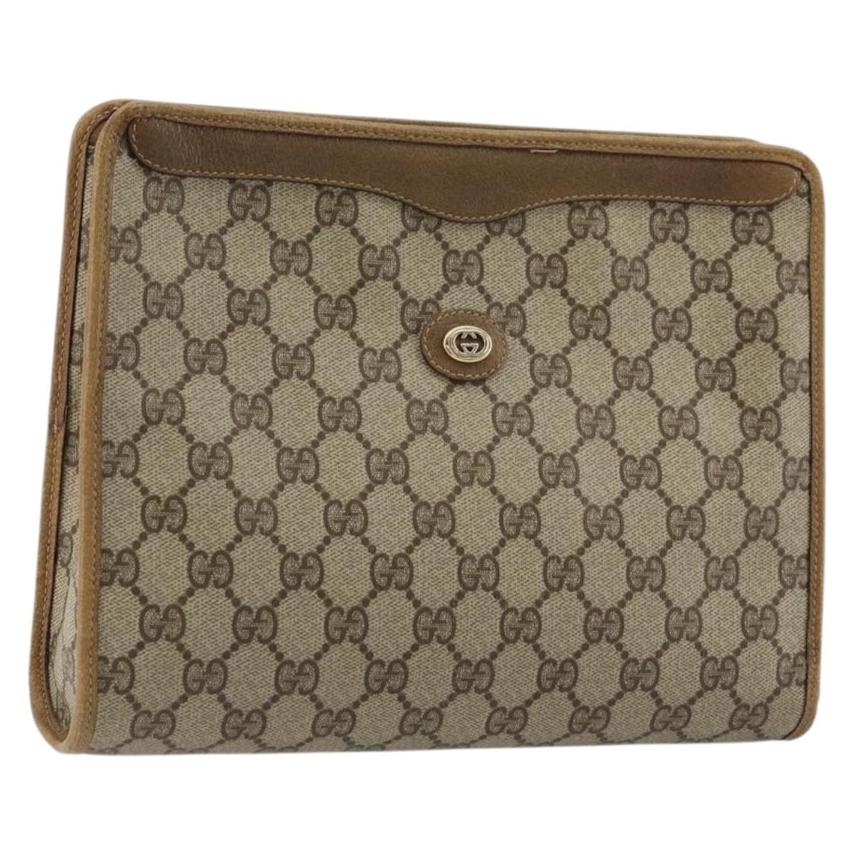 GUCCI GG Supreme Clutch Bag PVC Beige Gold 97 01 036 Auth 176652