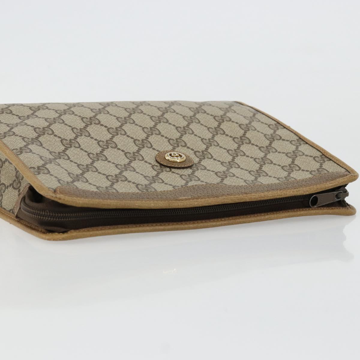 GUCCI GG Supreme Clutch Bag PVC Beige Gold 97 01 036 Auth 176652