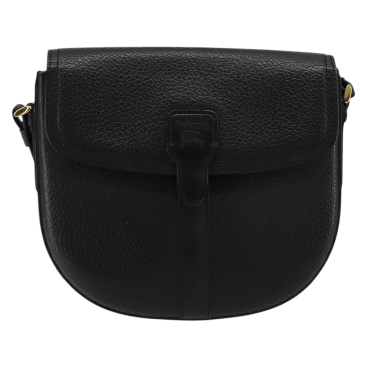 Burberrys Shoulder Bag Leather Black Gold Auth 176661
