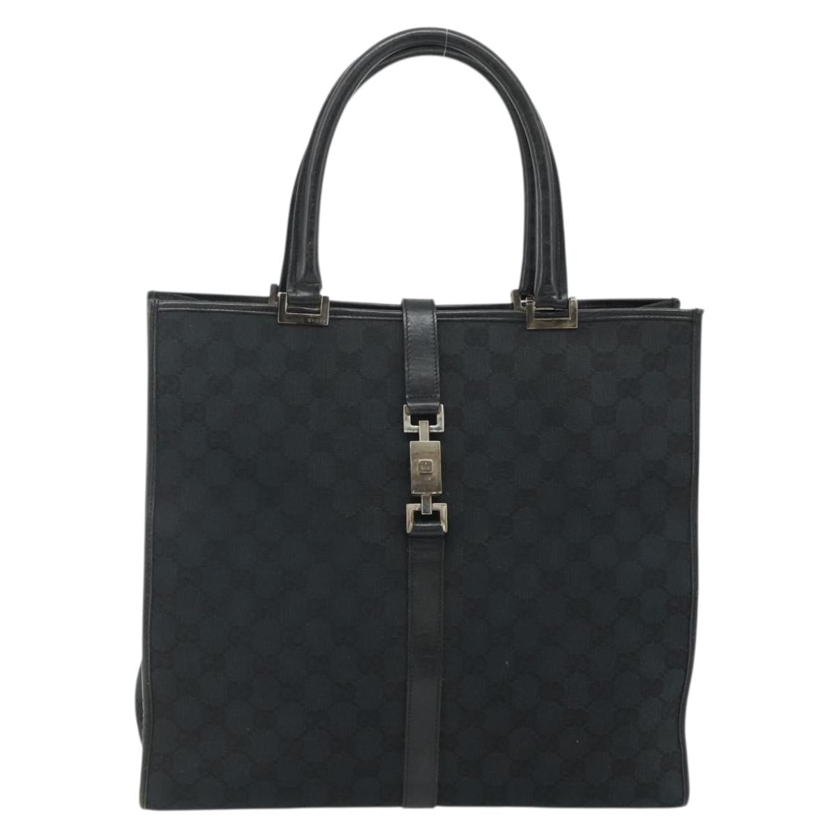 GUCCI GG Canvas Jackie Tote Bag Black Silver 002 1064 3444 Auth 176667