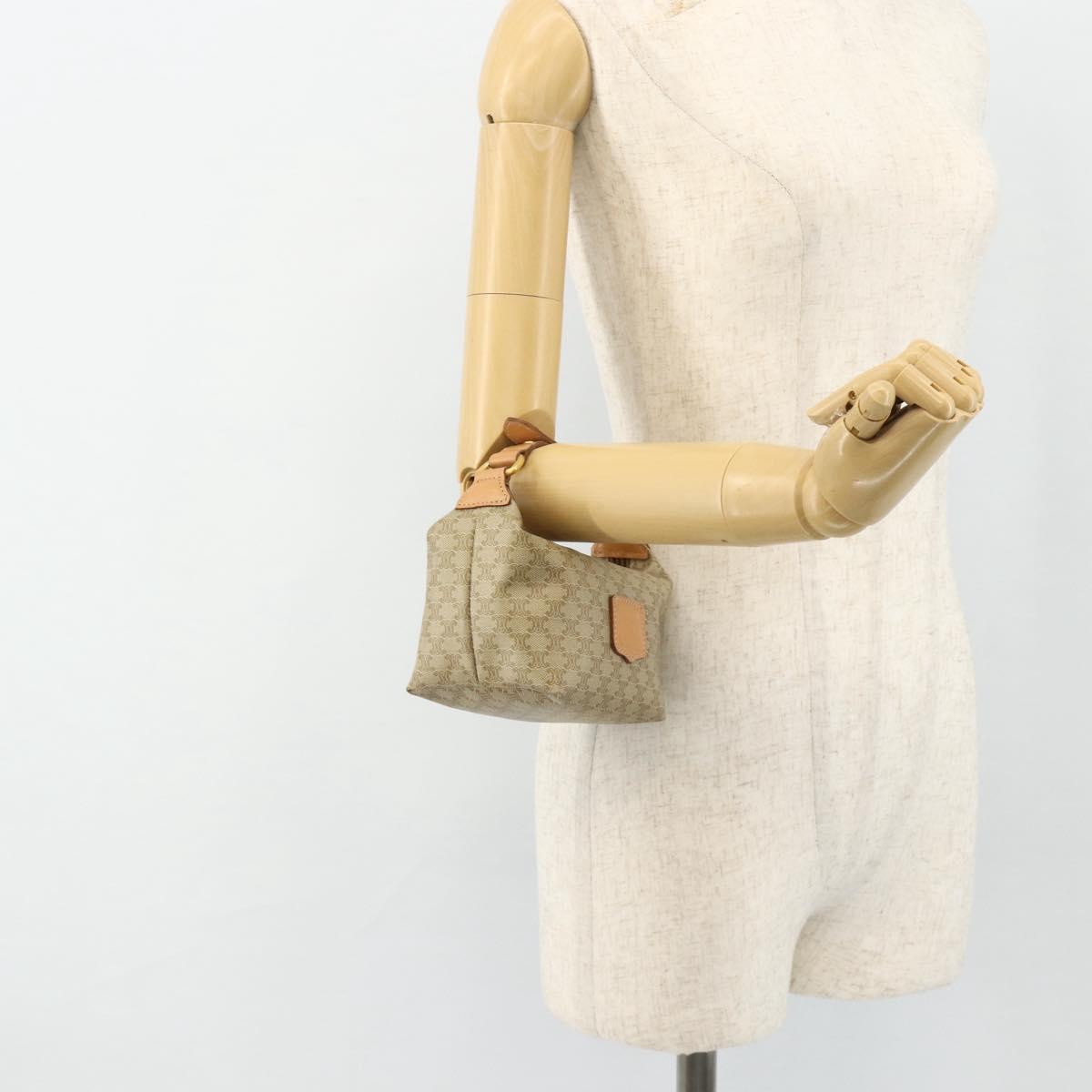 CELINE Macadam Canvas Hand Pouch PVC Beige Gold Auth 176668A