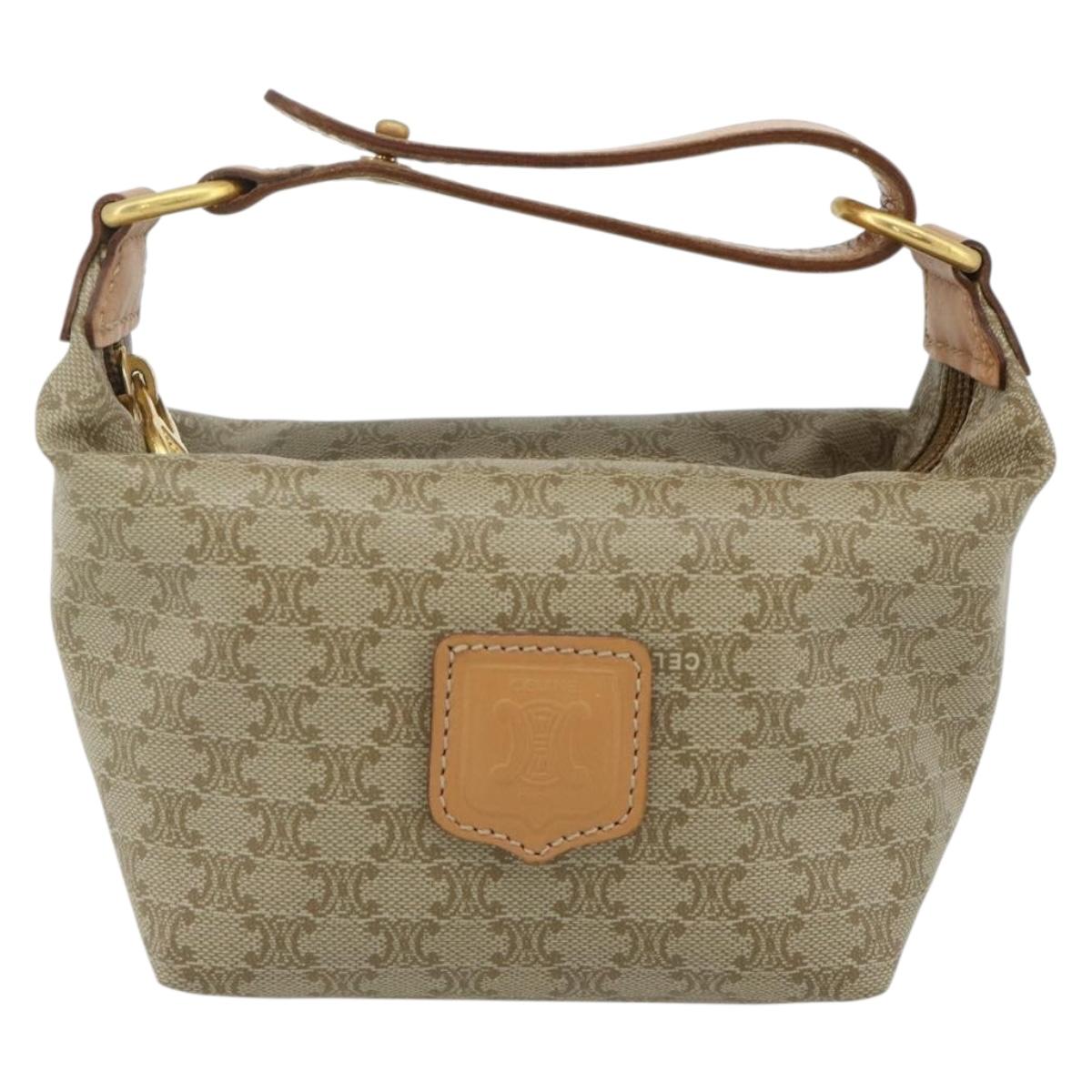 CELINE Macadam Canvas Hand Pouch PVC Beige Gold Auth 176668A