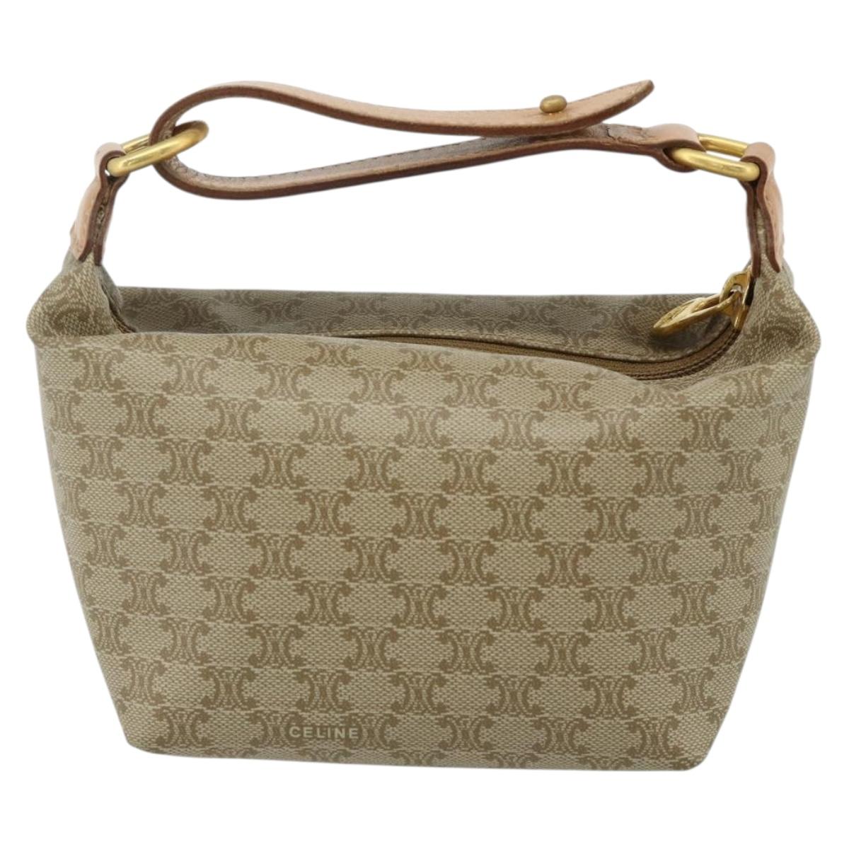 CELINE Macadam Canvas Hand Pouch PVC Beige Gold Auth 176668A
