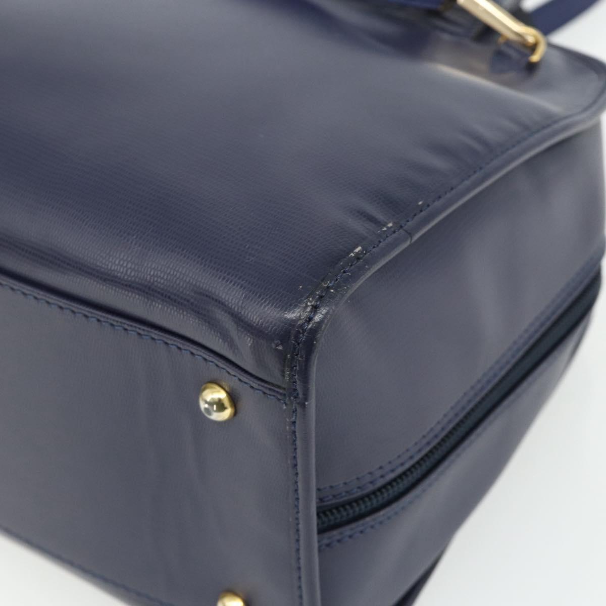 CELINE Hand Bag Leather 2way Navy Gold Auth 176670