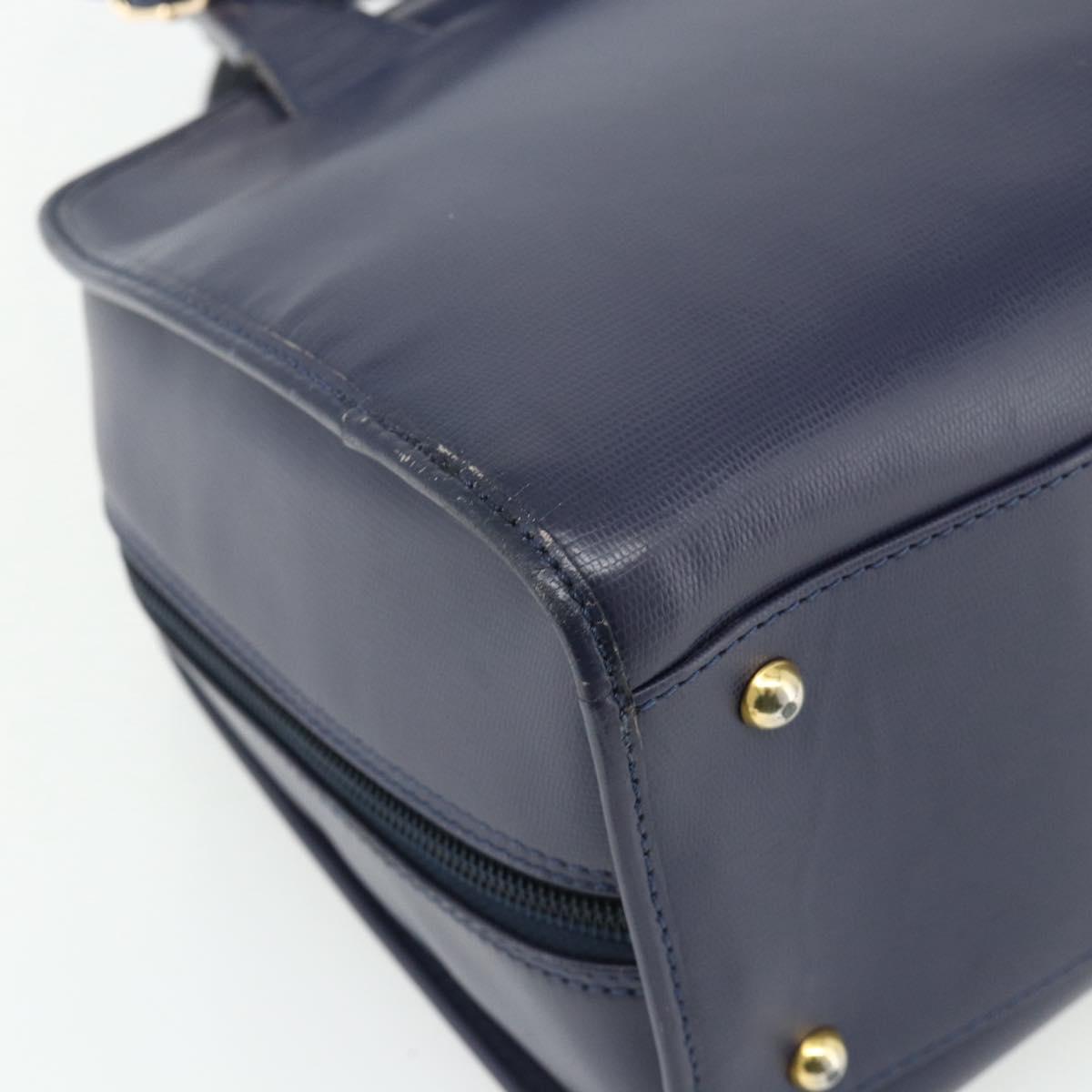 CELINE Hand Bag Leather 2way Navy Gold Auth 176670