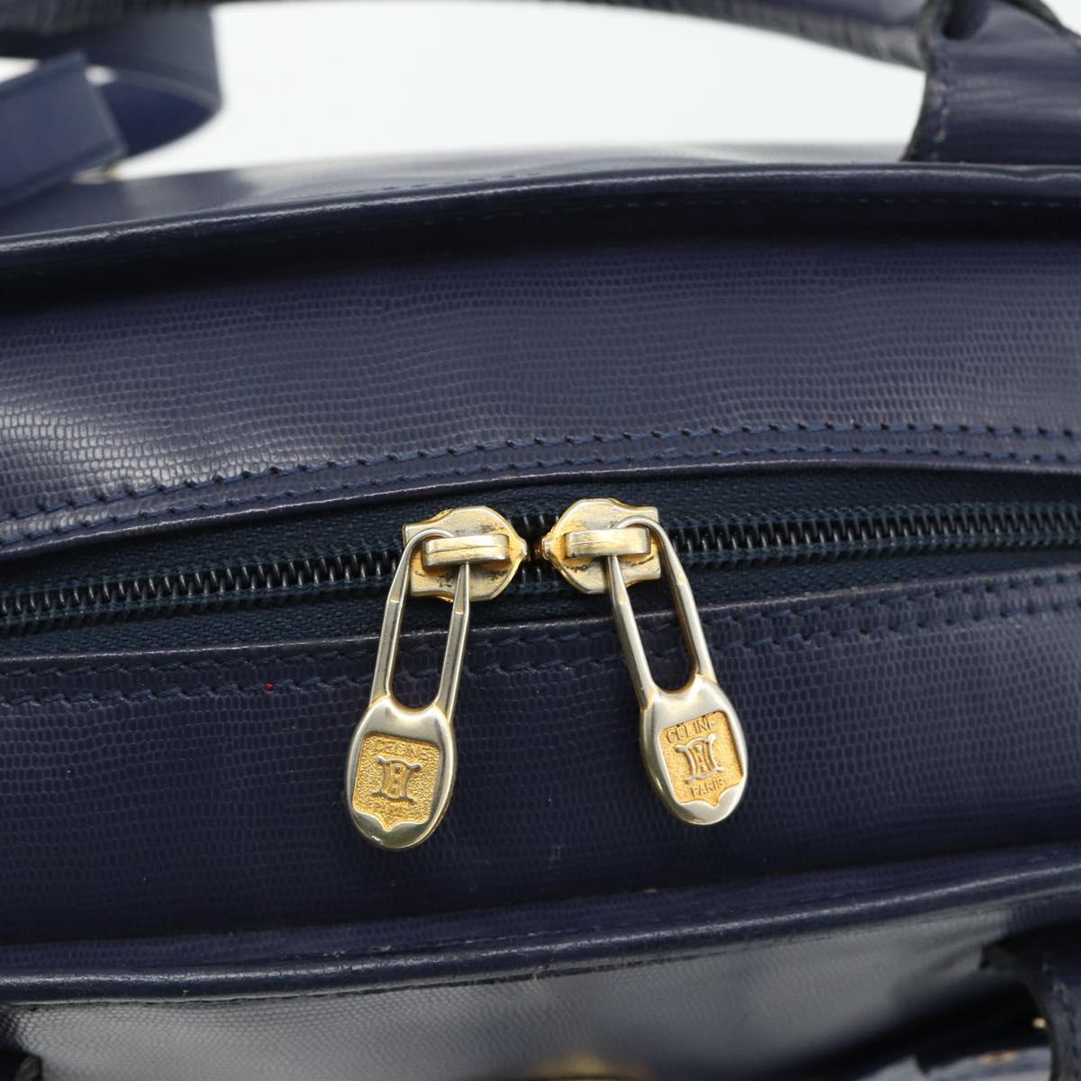 CELINE Hand Bag Leather 2way Navy Gold Auth 176670