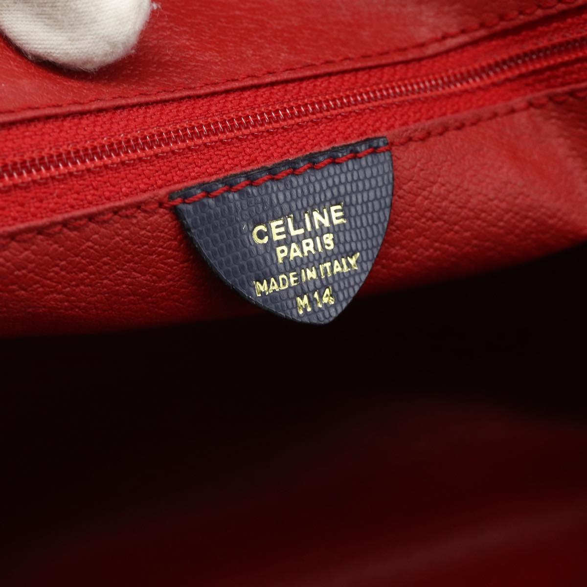 CELINE Hand Bag Leather 2way Navy Gold Auth 176670
