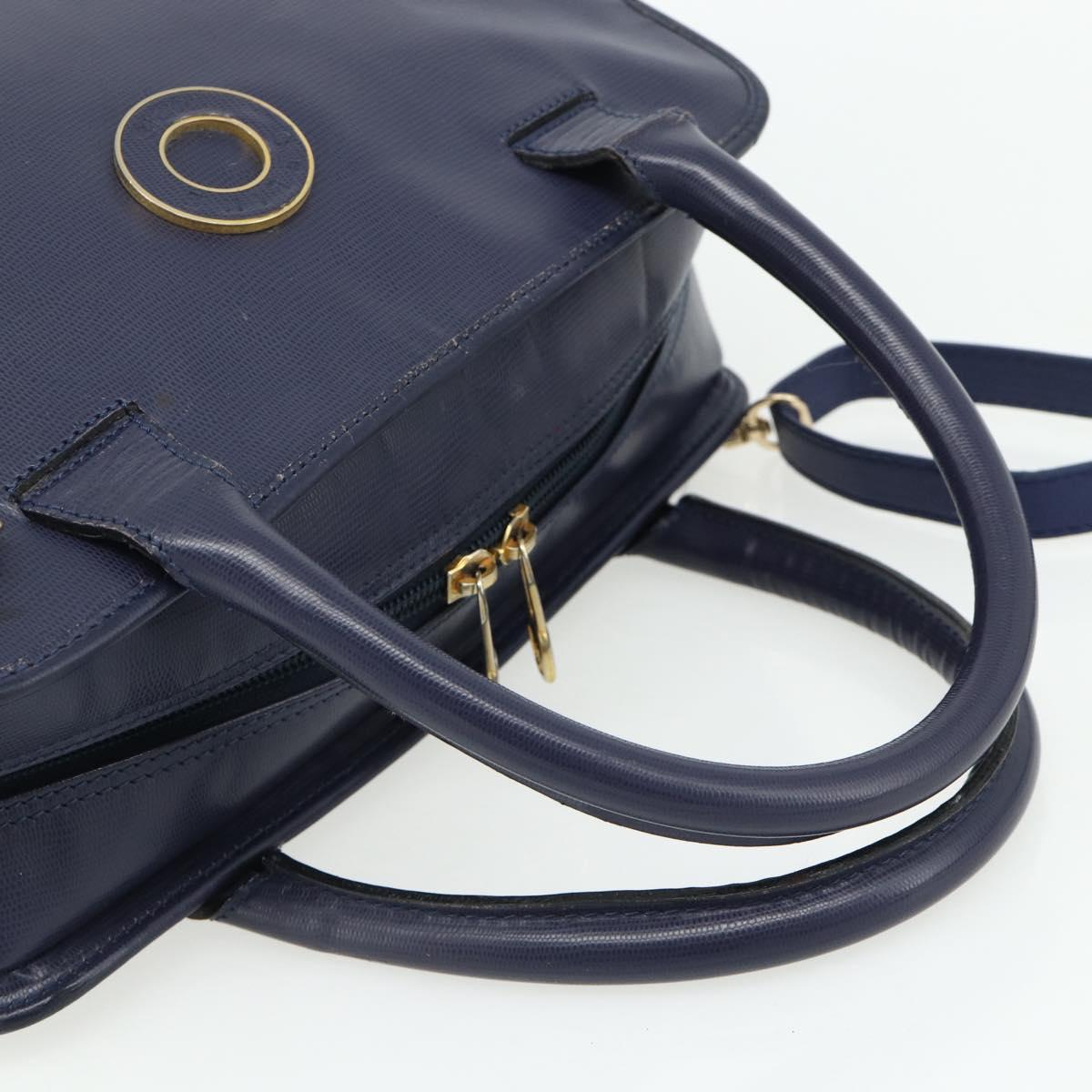 CELINE Hand Bag Leather 2way Navy Gold Auth 176670