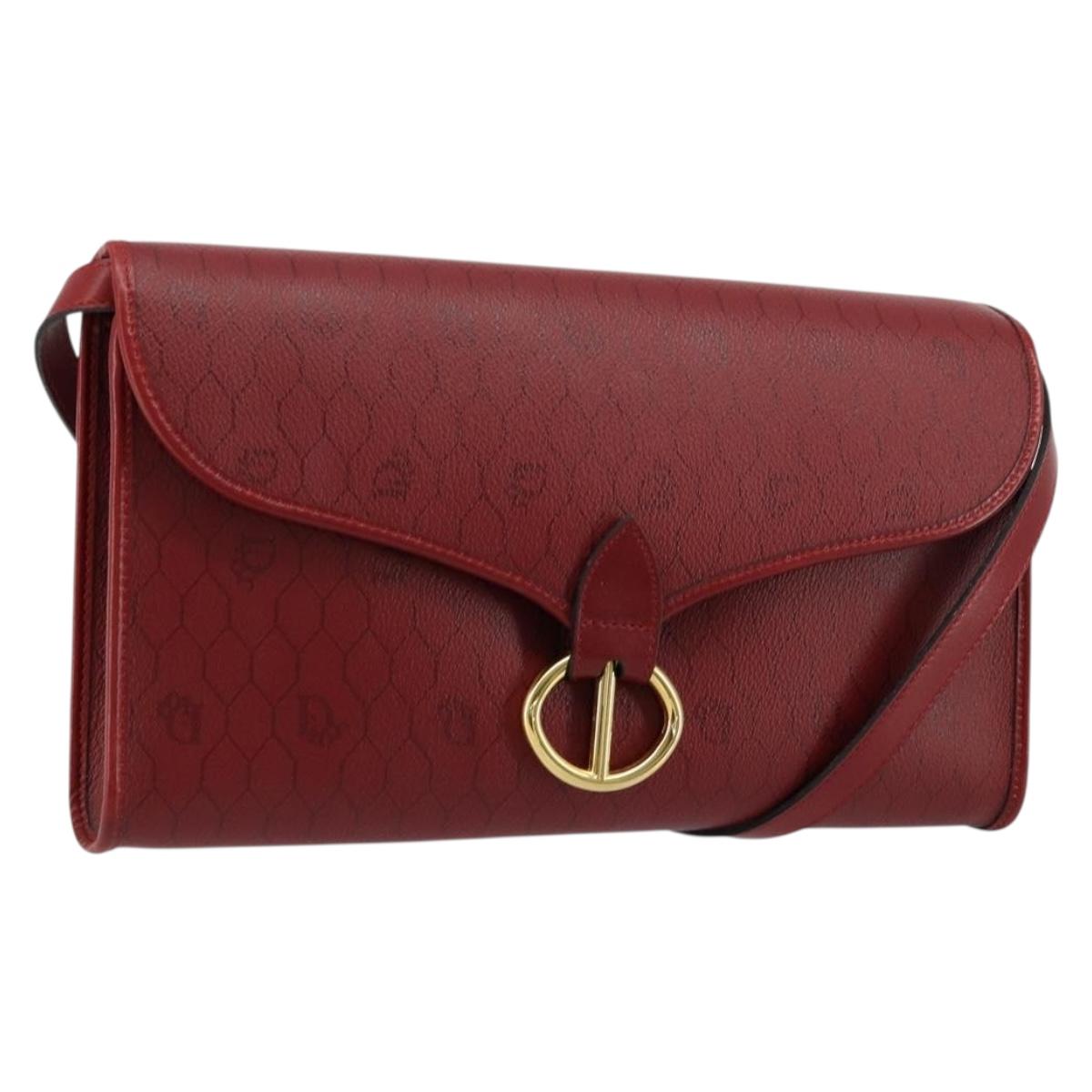 Christian Dior Honeycomb Canvas Shoulder Bag PVC Red Gold Auth 176675